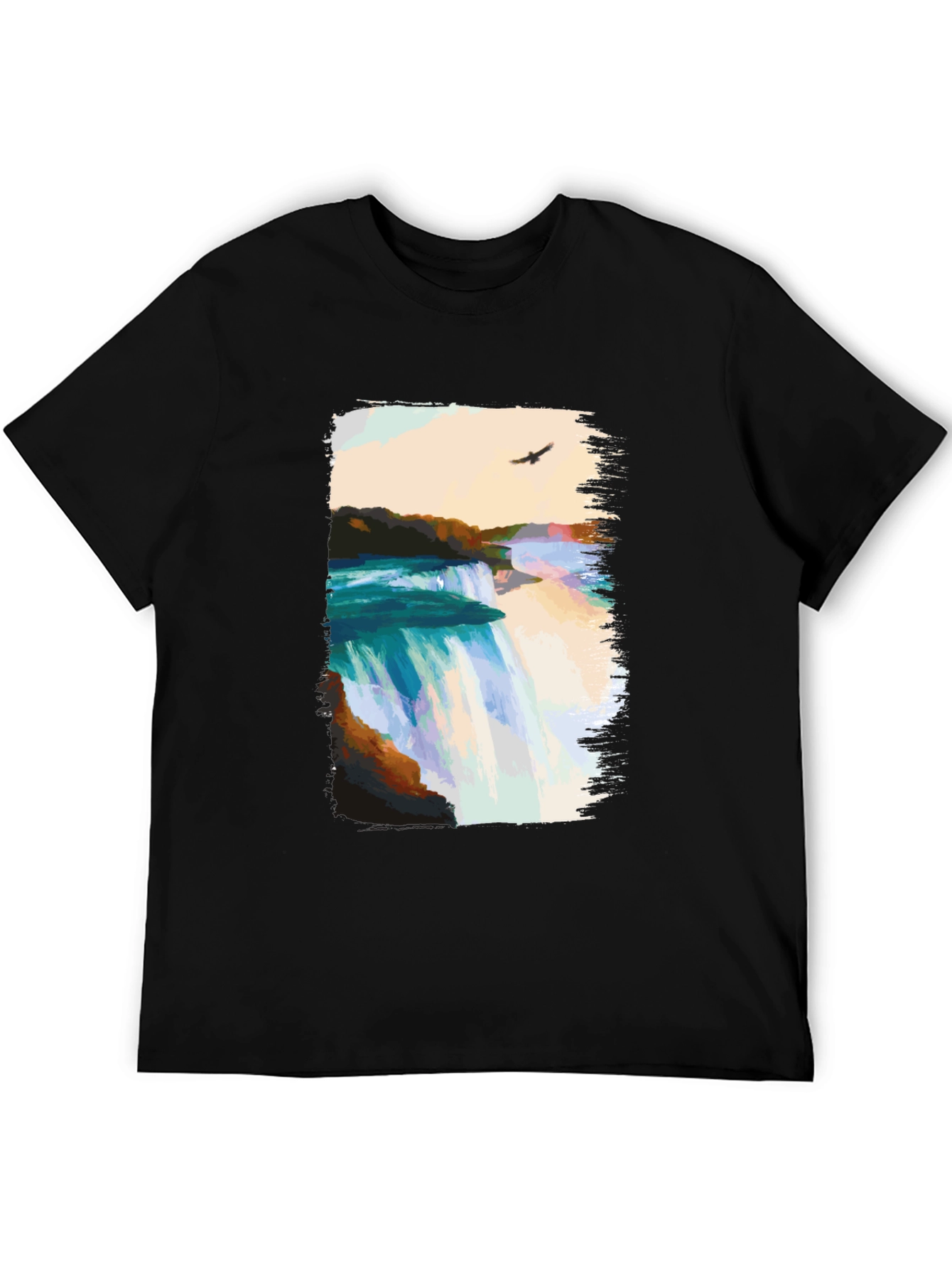 Waterfall Graphic Print Black T-Shirt