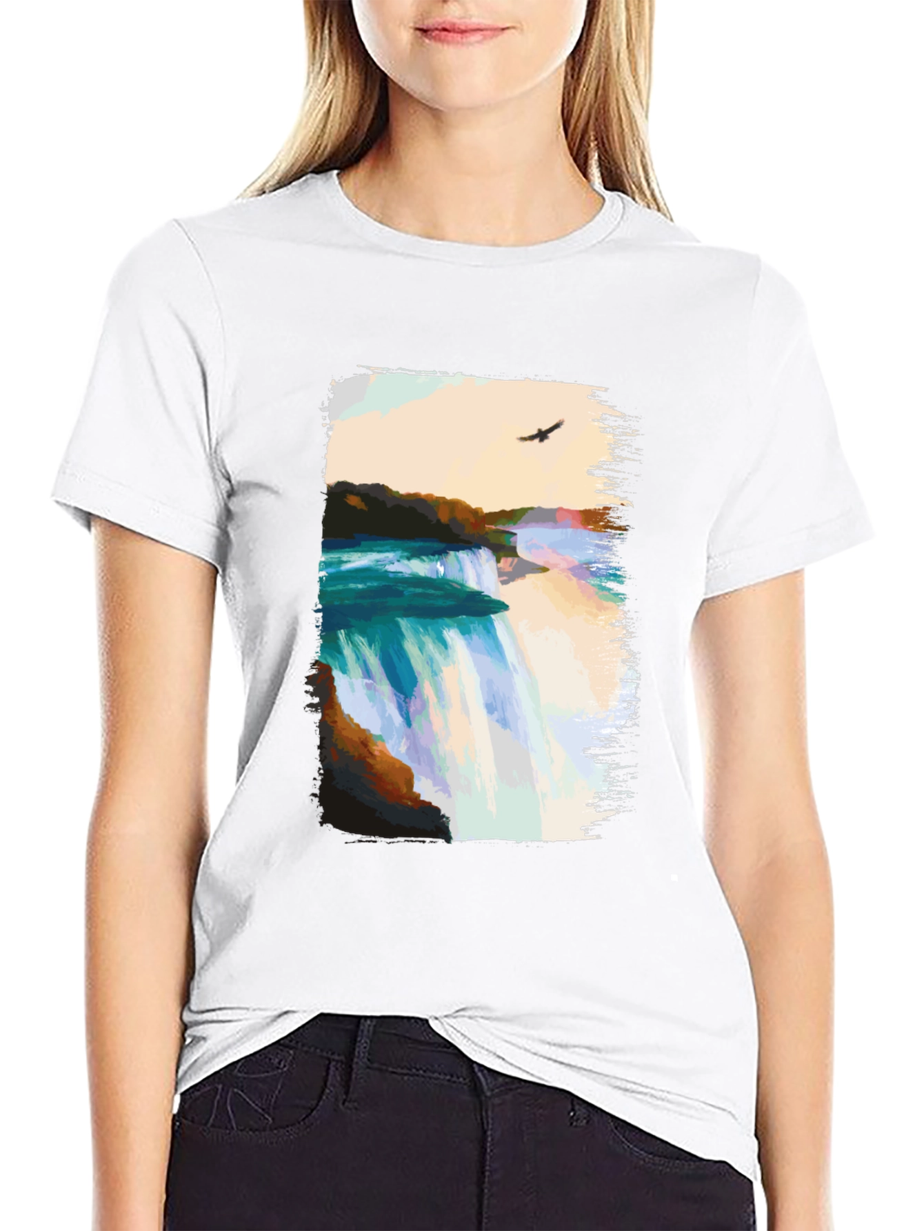Waterfall Graphic Print Black T-Shirt