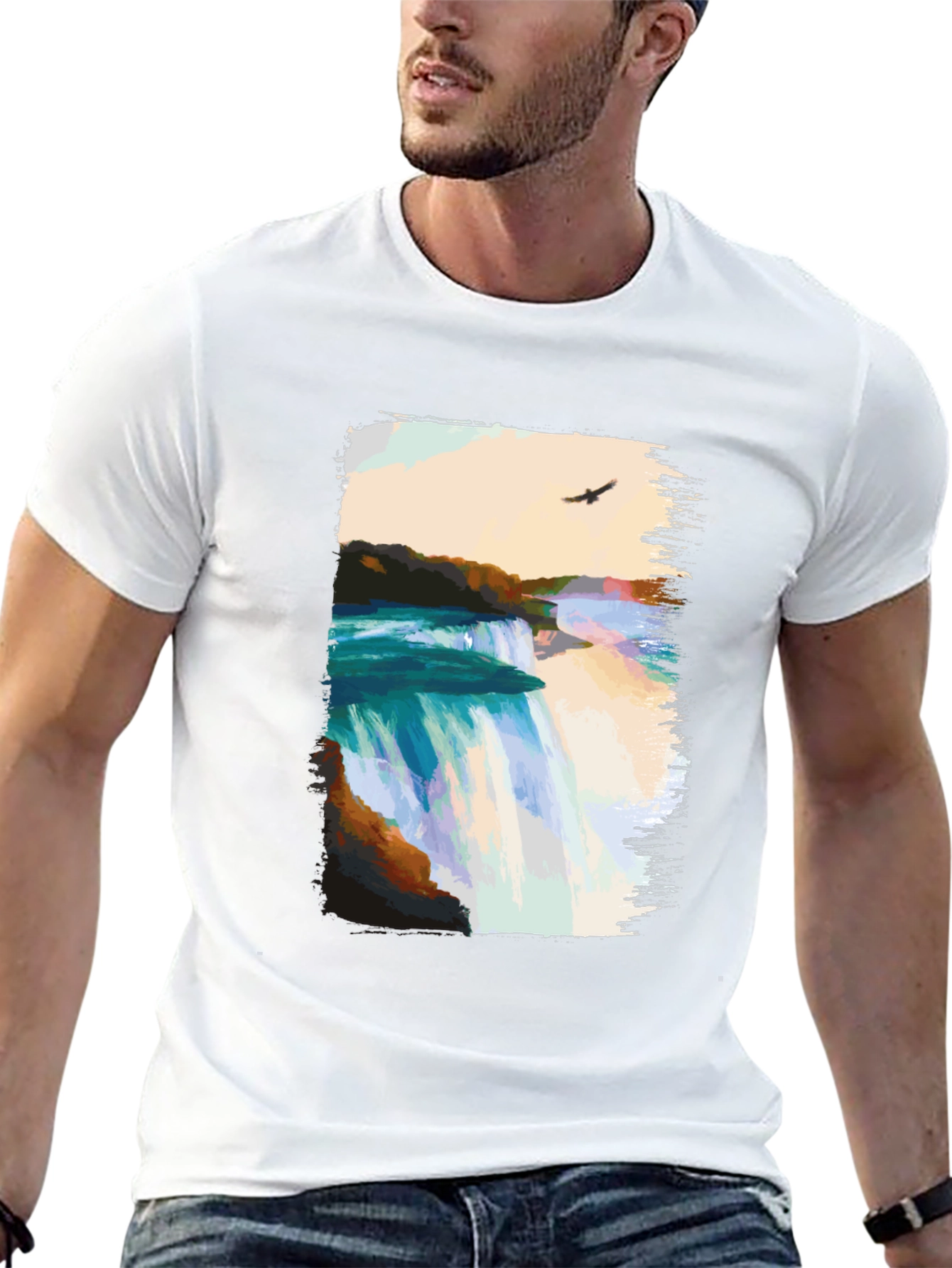 Waterfall Graphic Print Black T-Shirt