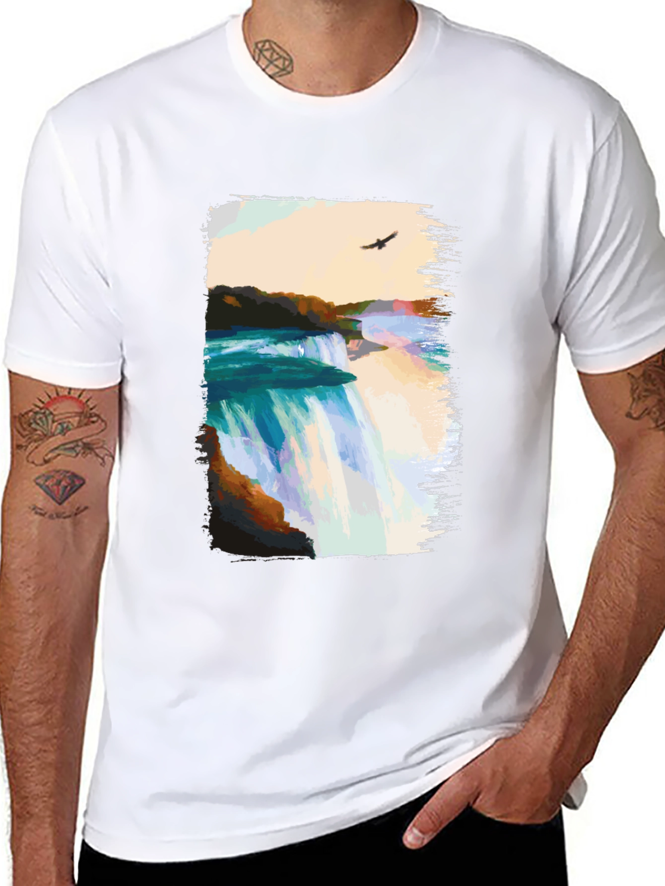 Waterfall Graphic Print Black T-Shirt
