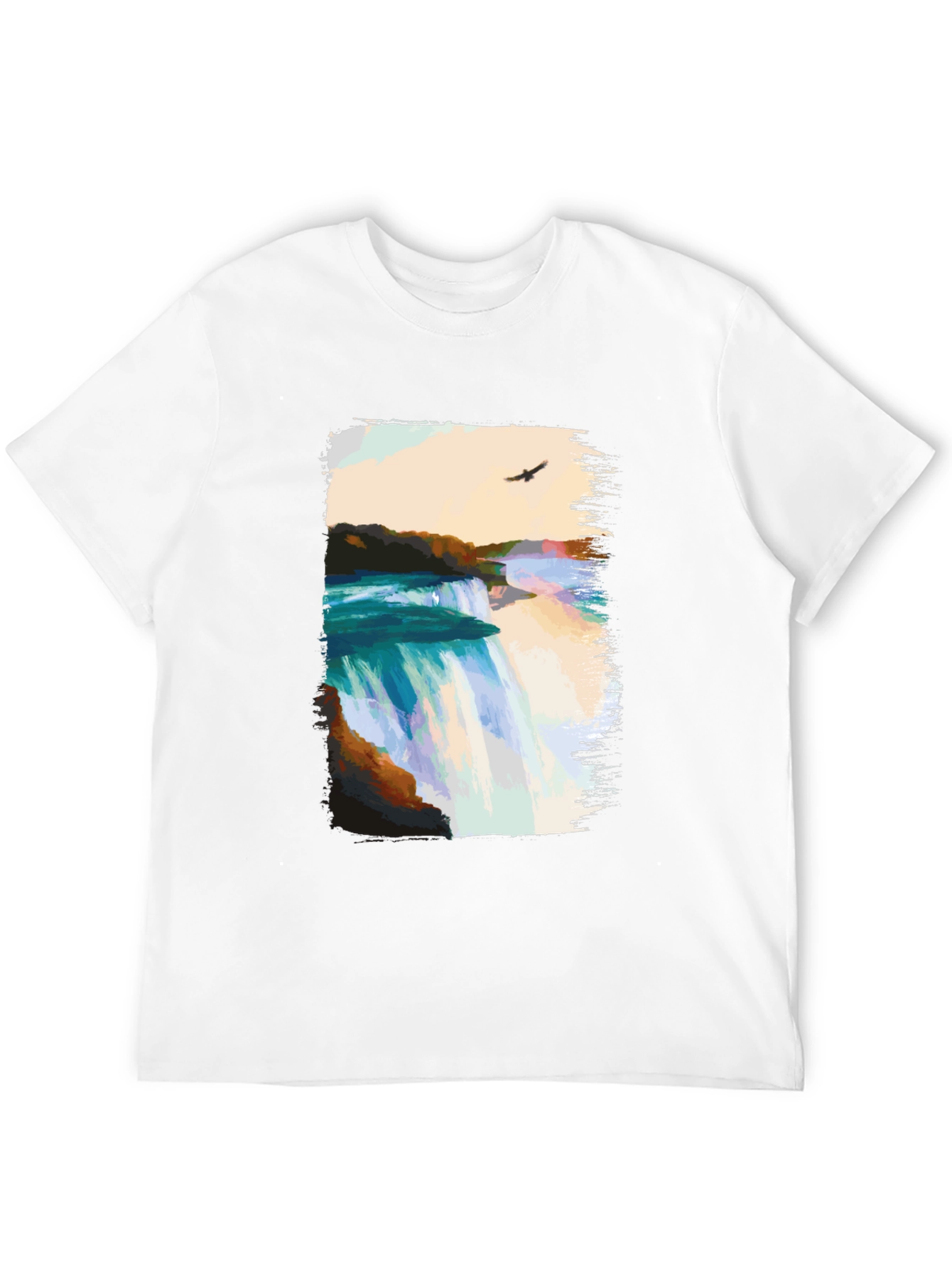 Waterfall Graphic Print Black T-Shirt