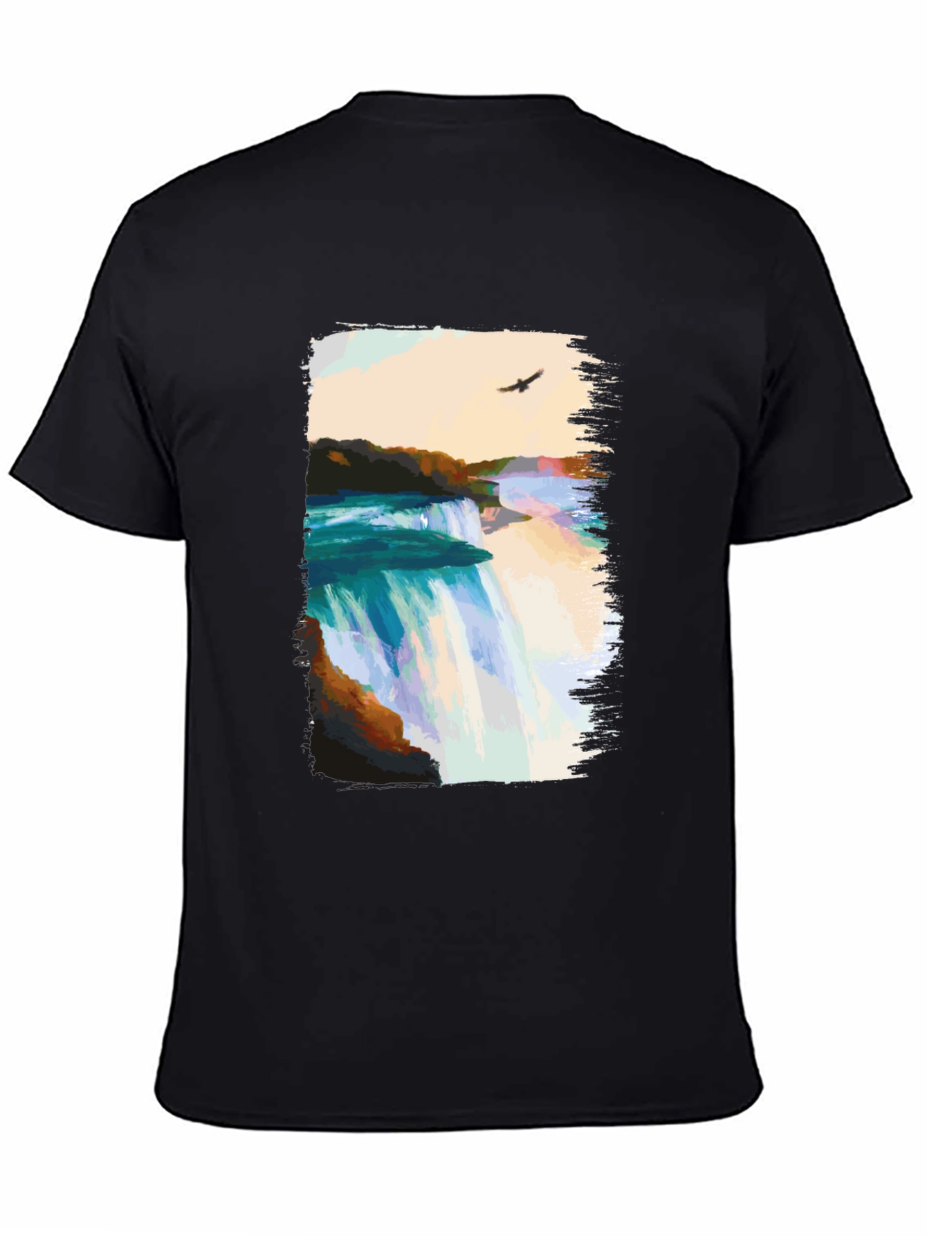 Waterfall Graphic Print Black T-Shirt