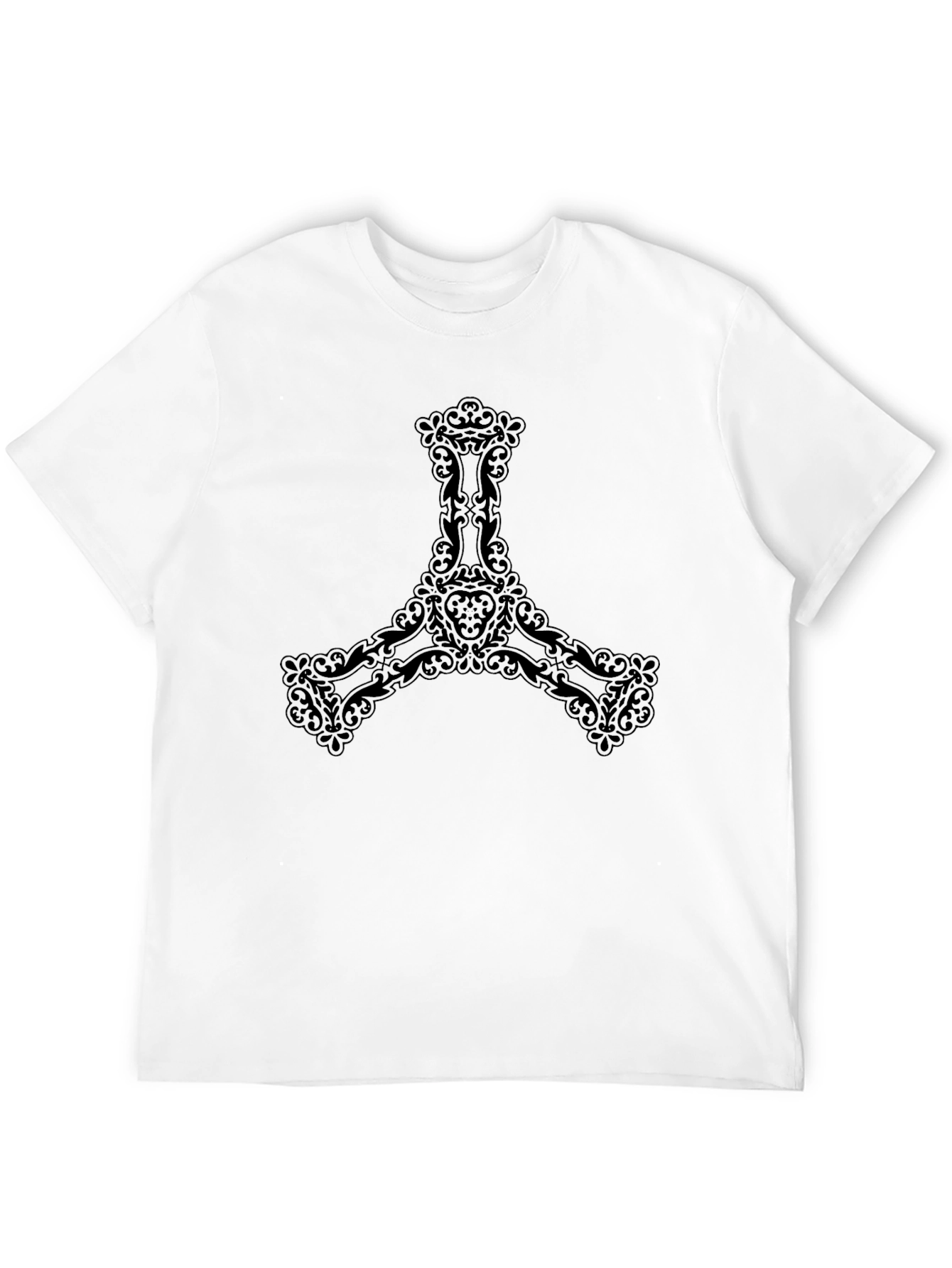 Mens Black T-Shirt with Ornate Trefoil Design