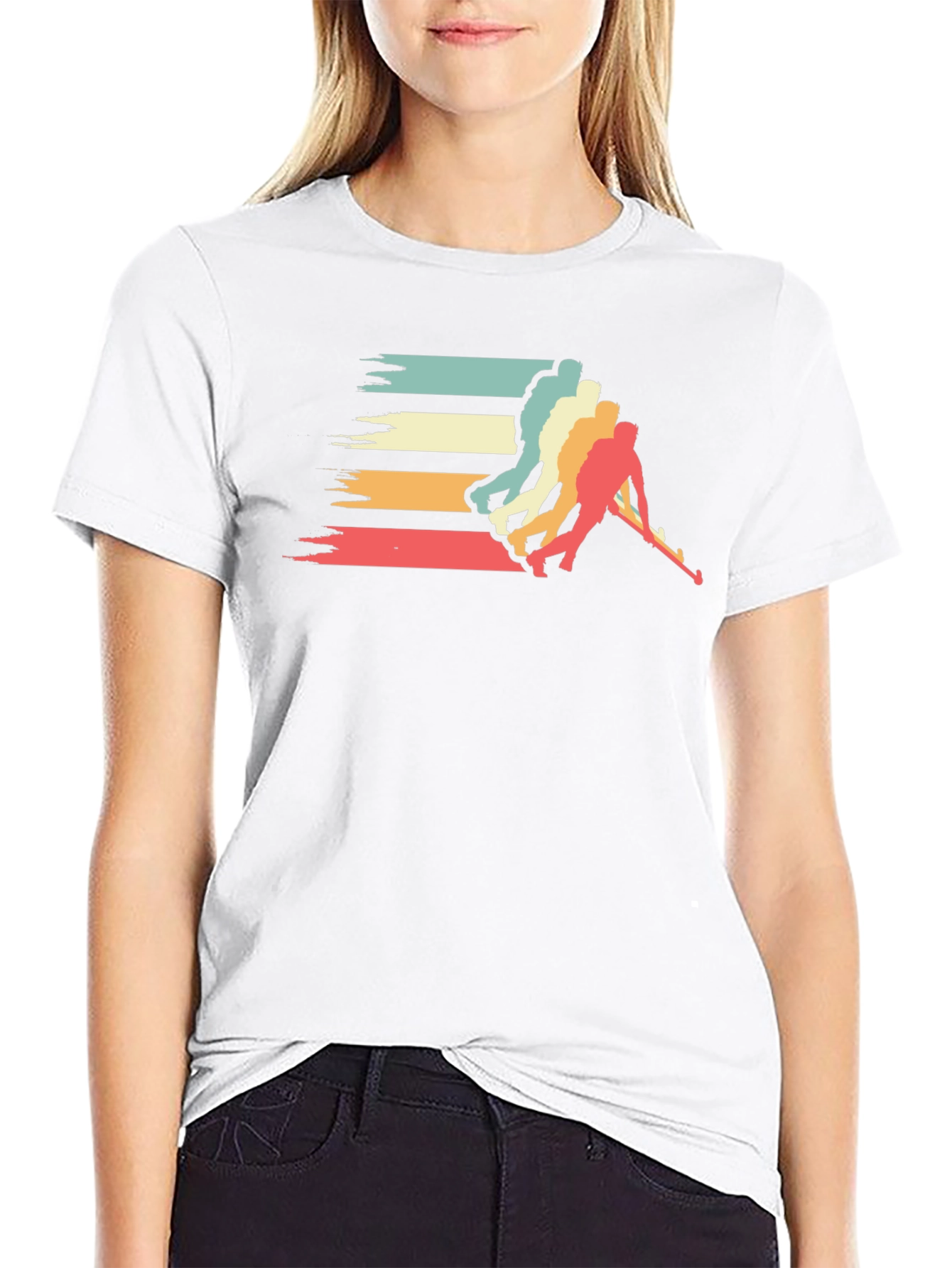 Retro Hockey Player Graphic T-Shirt - Black