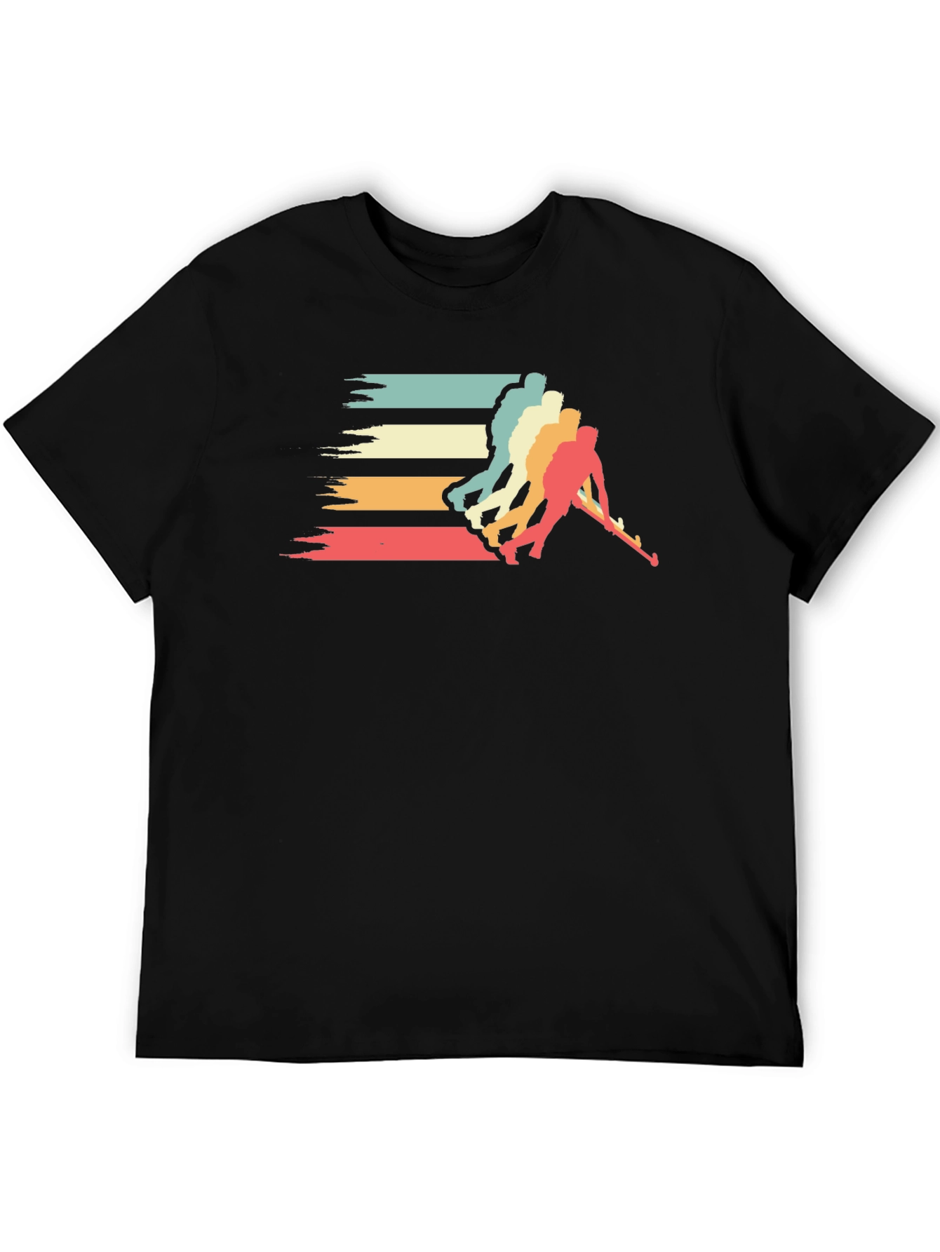 Retro Hockey Player Graphic T-Shirt - Black