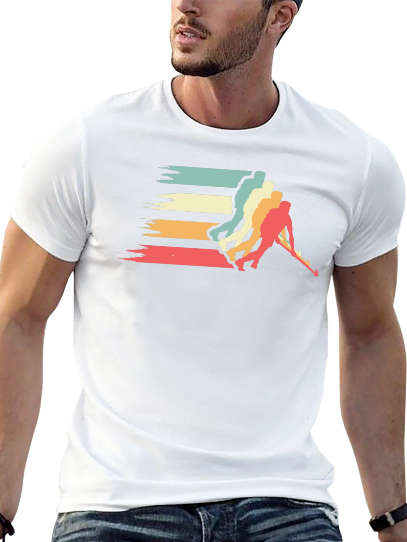 Retro Hockey Player Graphic T-Shirt - Black