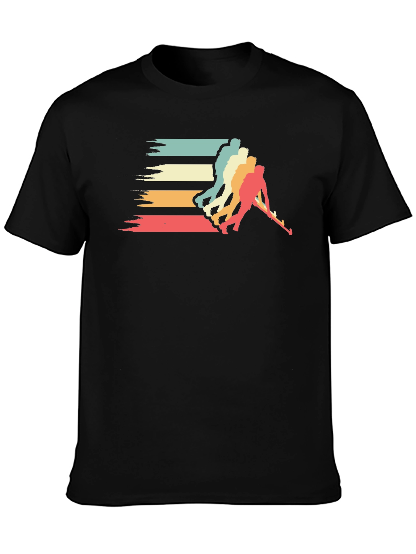 Retro Hockey Player Graphic T-Shirt - Black