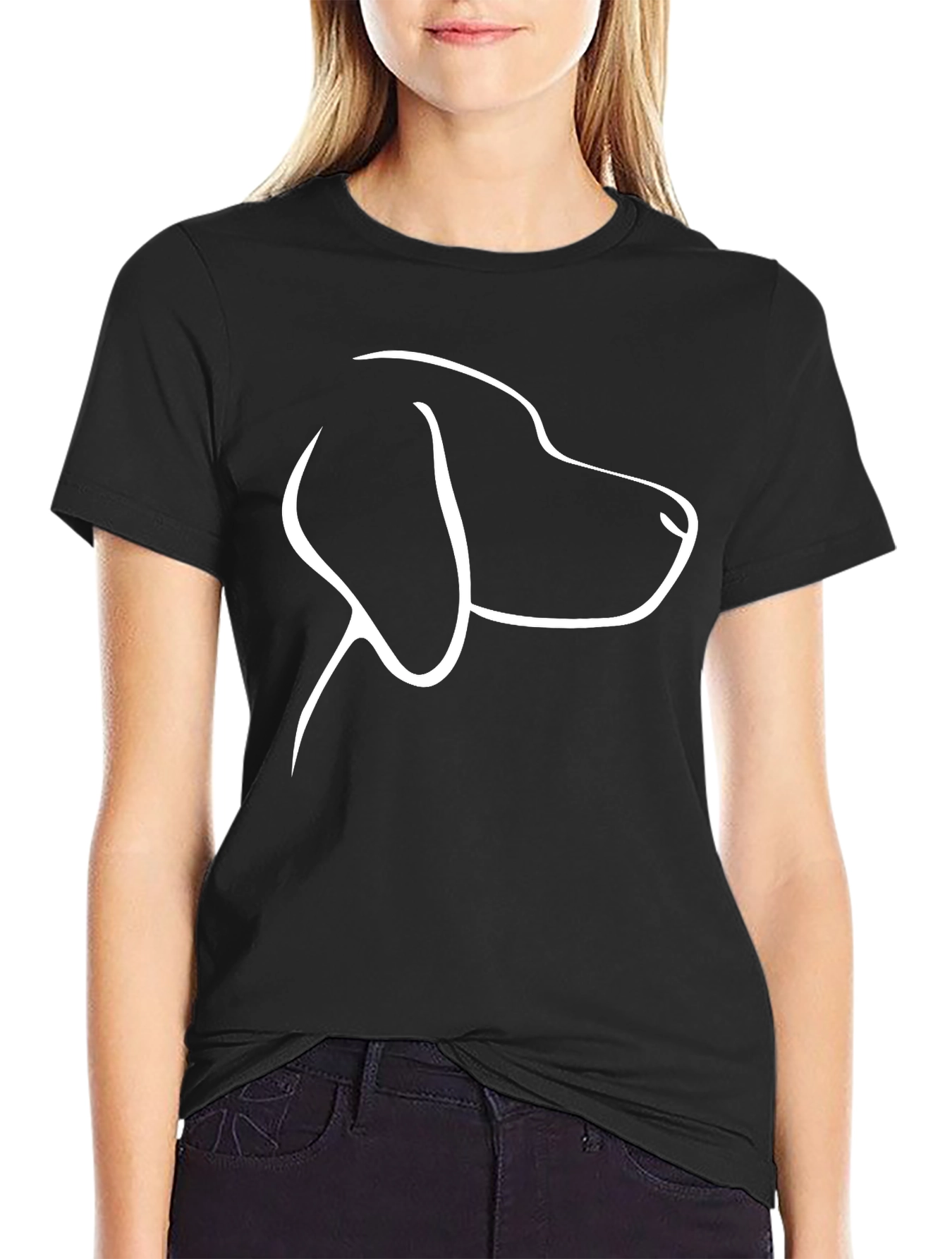 Dog Outline Graphic Tee - Black Casual T-Shirt