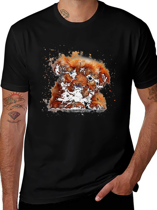 Watercolor Puppy Graphic Black T-Shirt