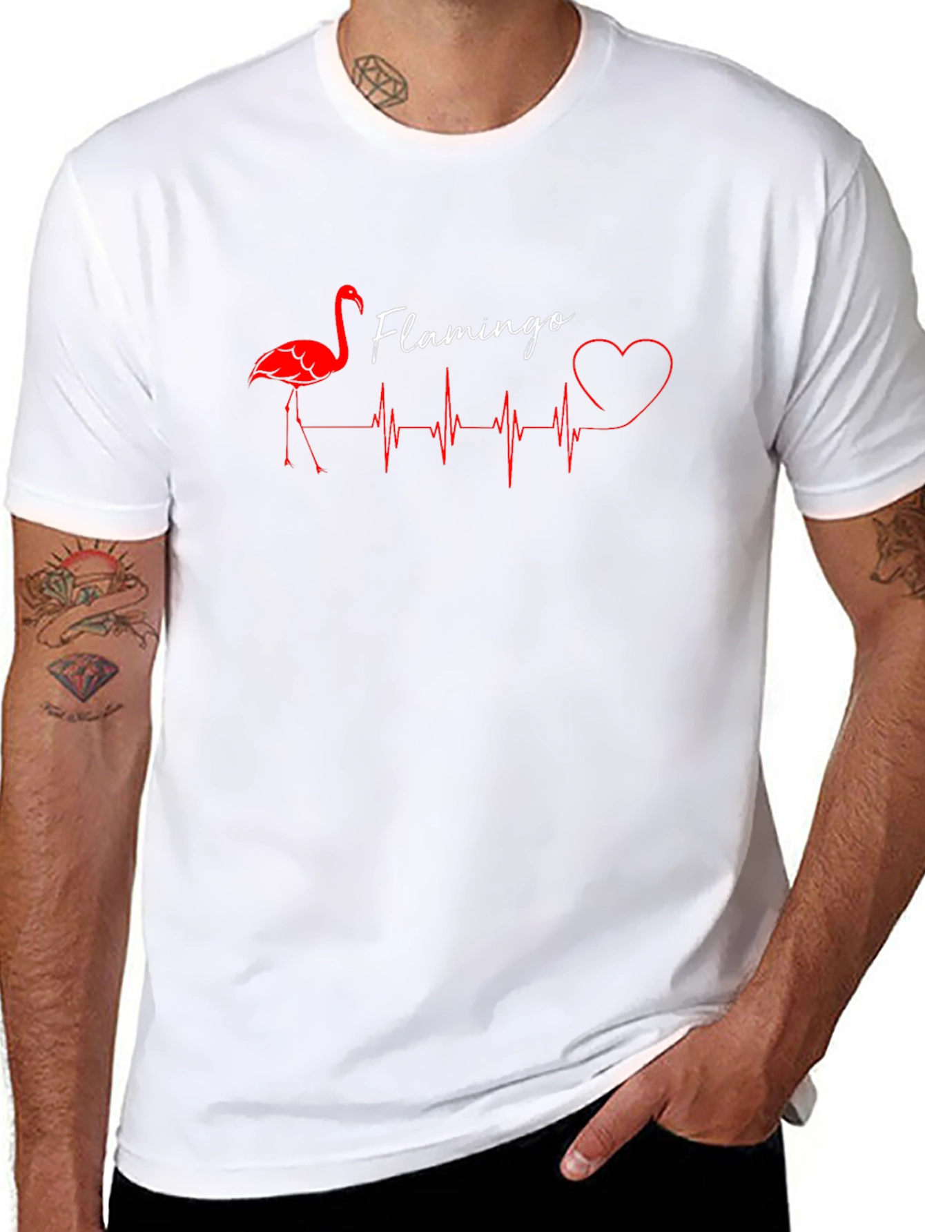 Flamingo Heartbeat Graphic Tee - Stylish Unisex T-Shirt