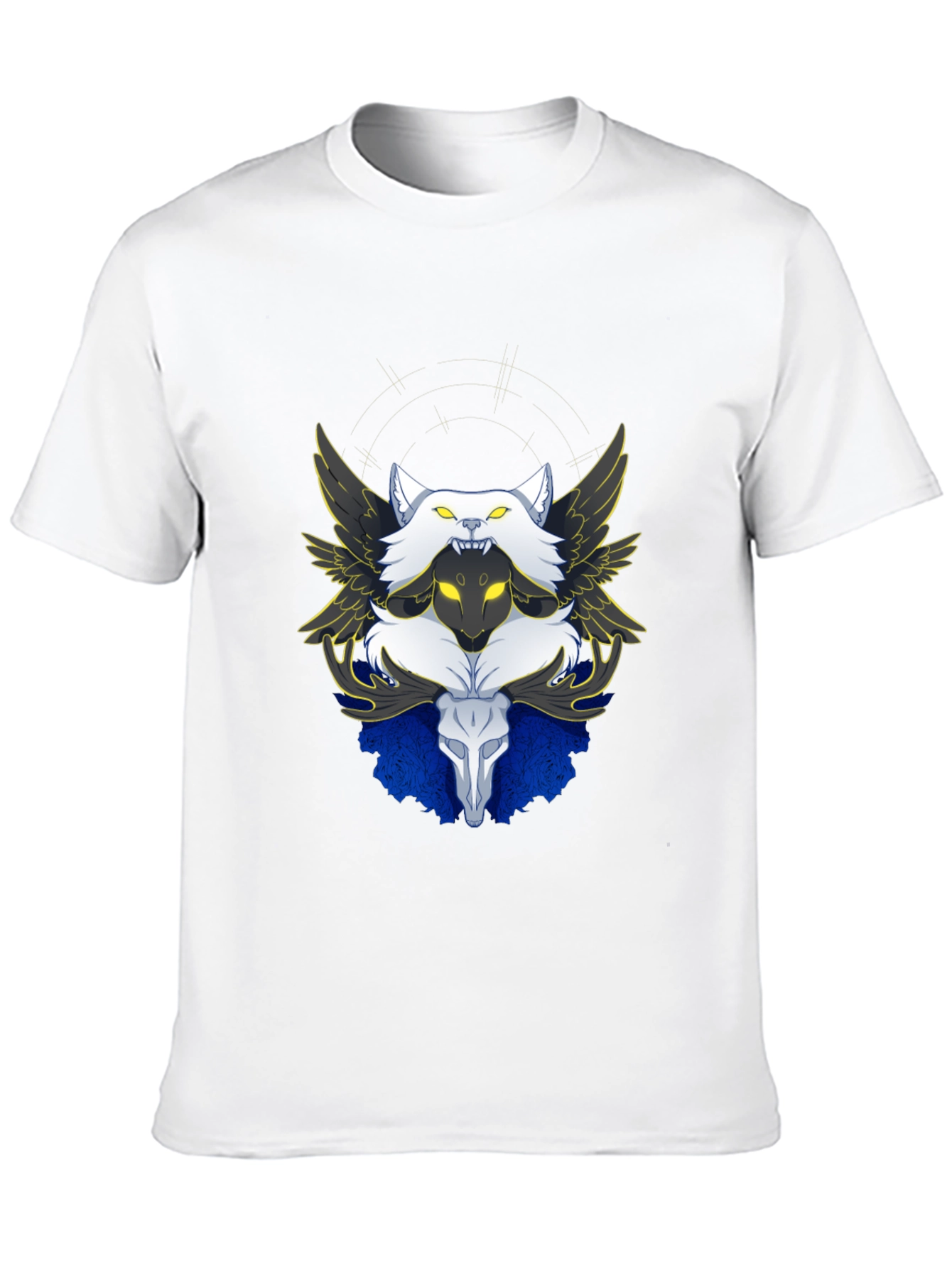 Winged Wolf & Skull Graphic Tee - Unique Design