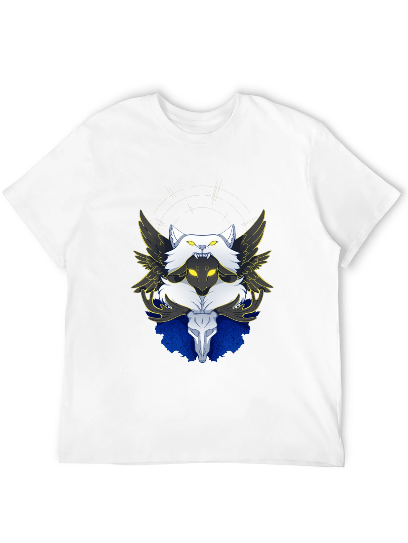 Winged Wolf & Skull Graphic Tee - Unique Design