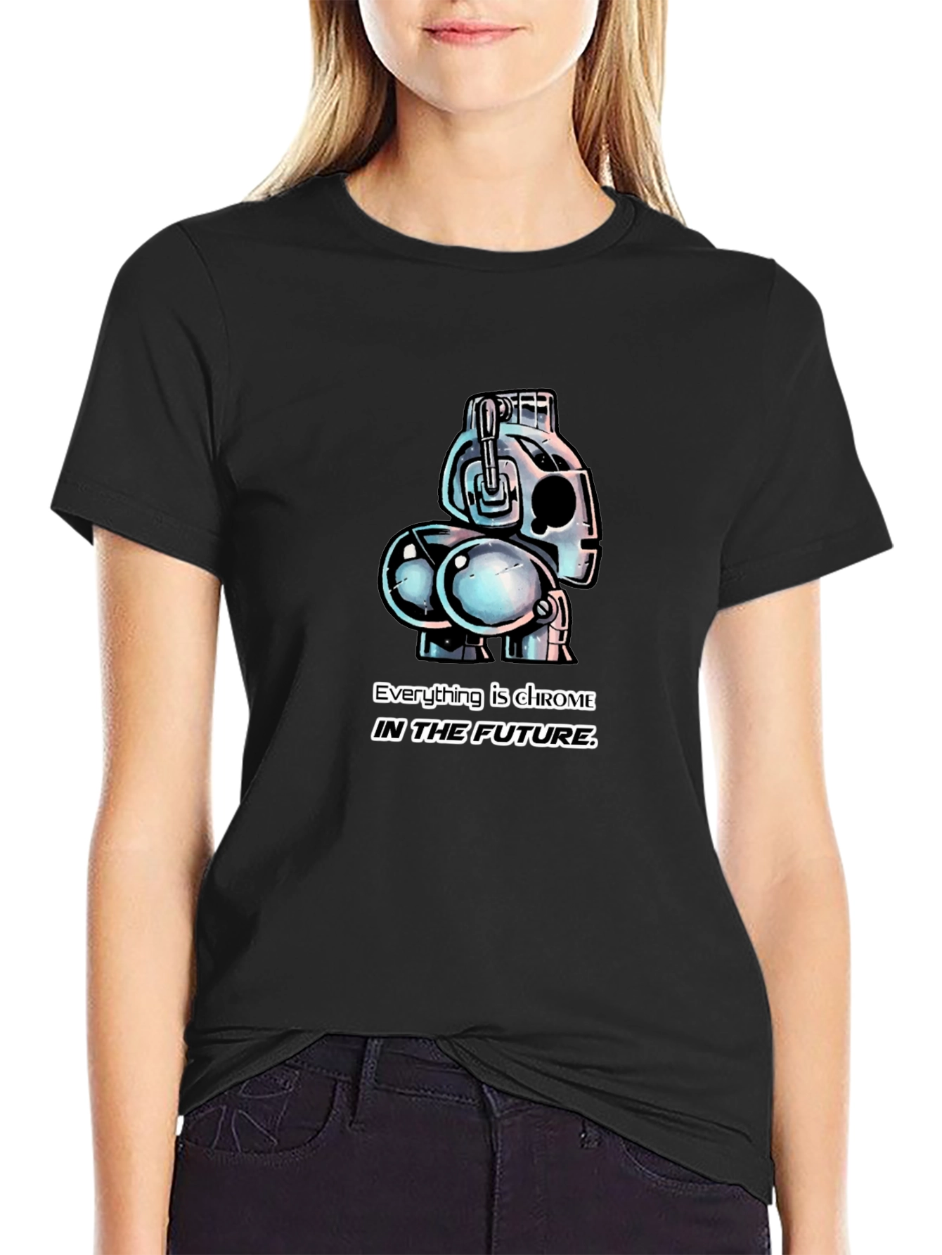 Chrome Future Robot Graphic T-Shirt