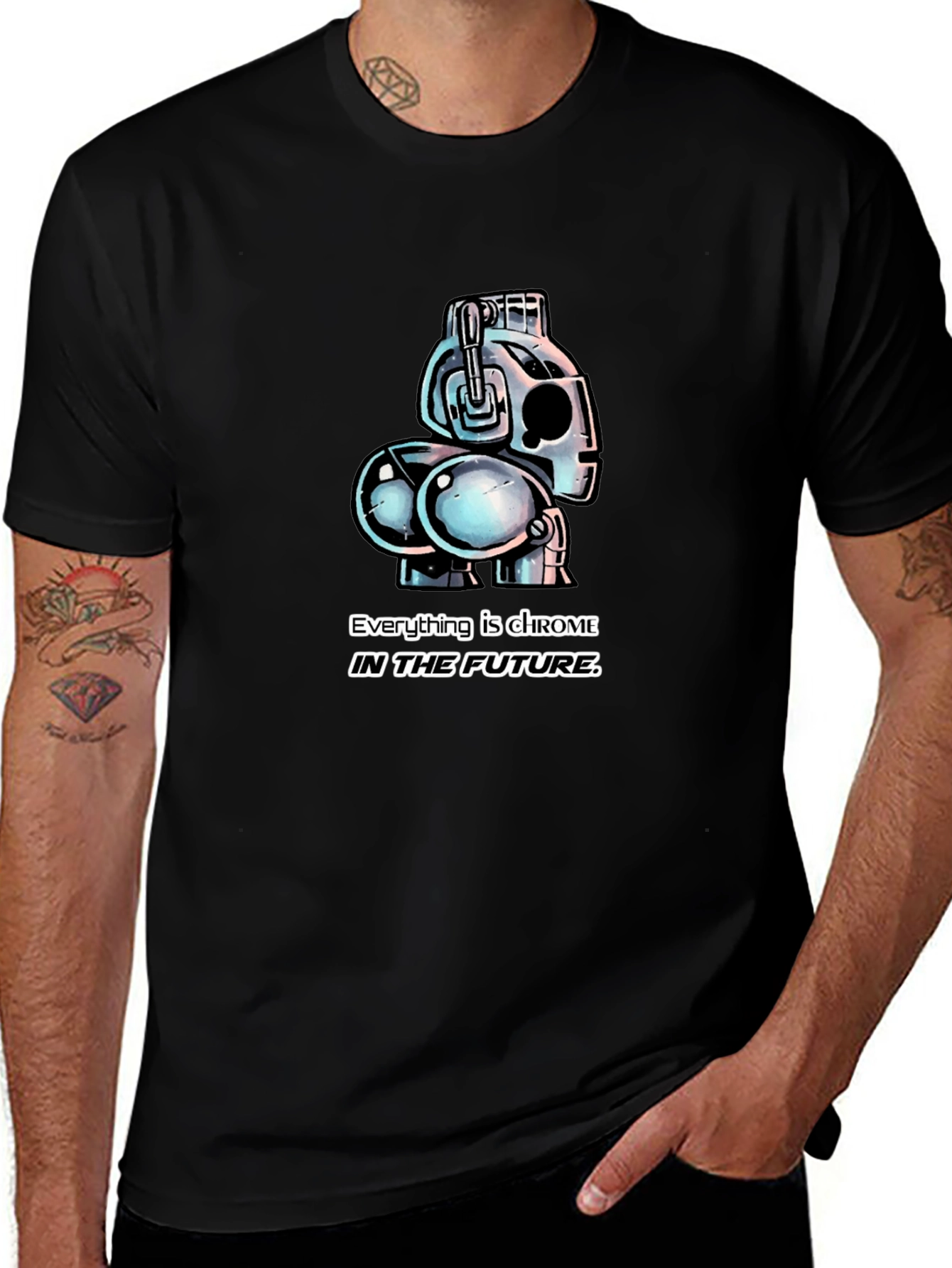 Chrome Future Robot Graphic T-Shirt