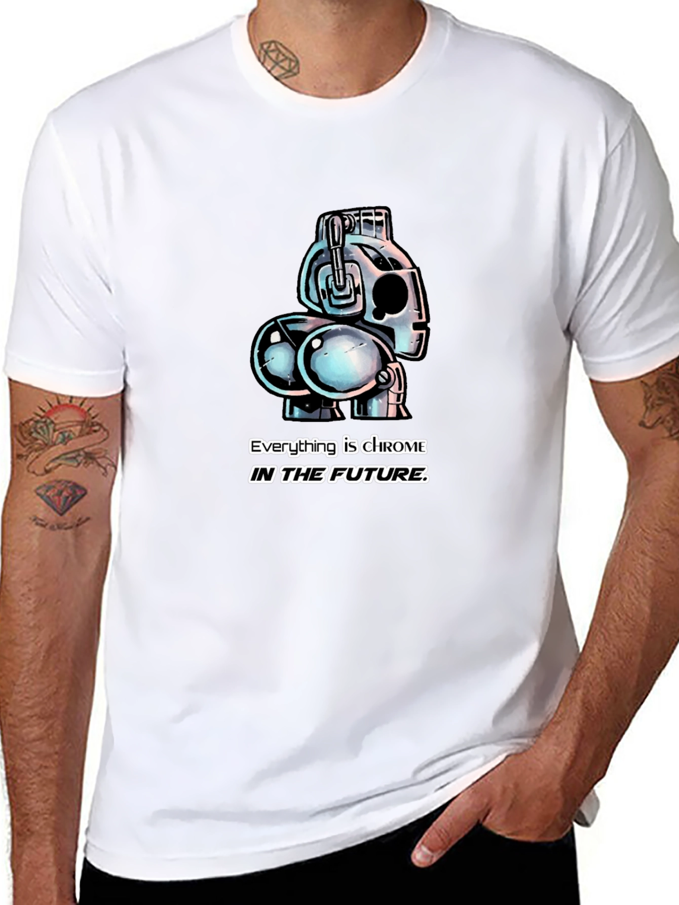 Chrome Future Robot Graphic T-Shirt