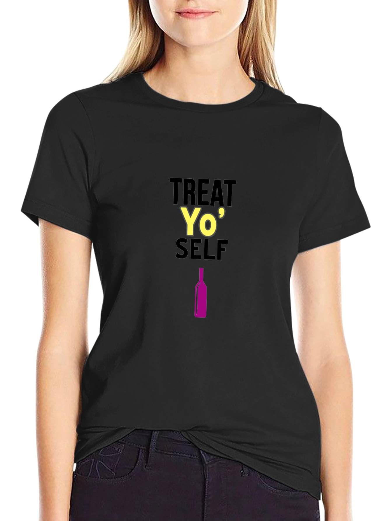 Treat Yo Self Graphic T-Shirt - Black Cotton Tee