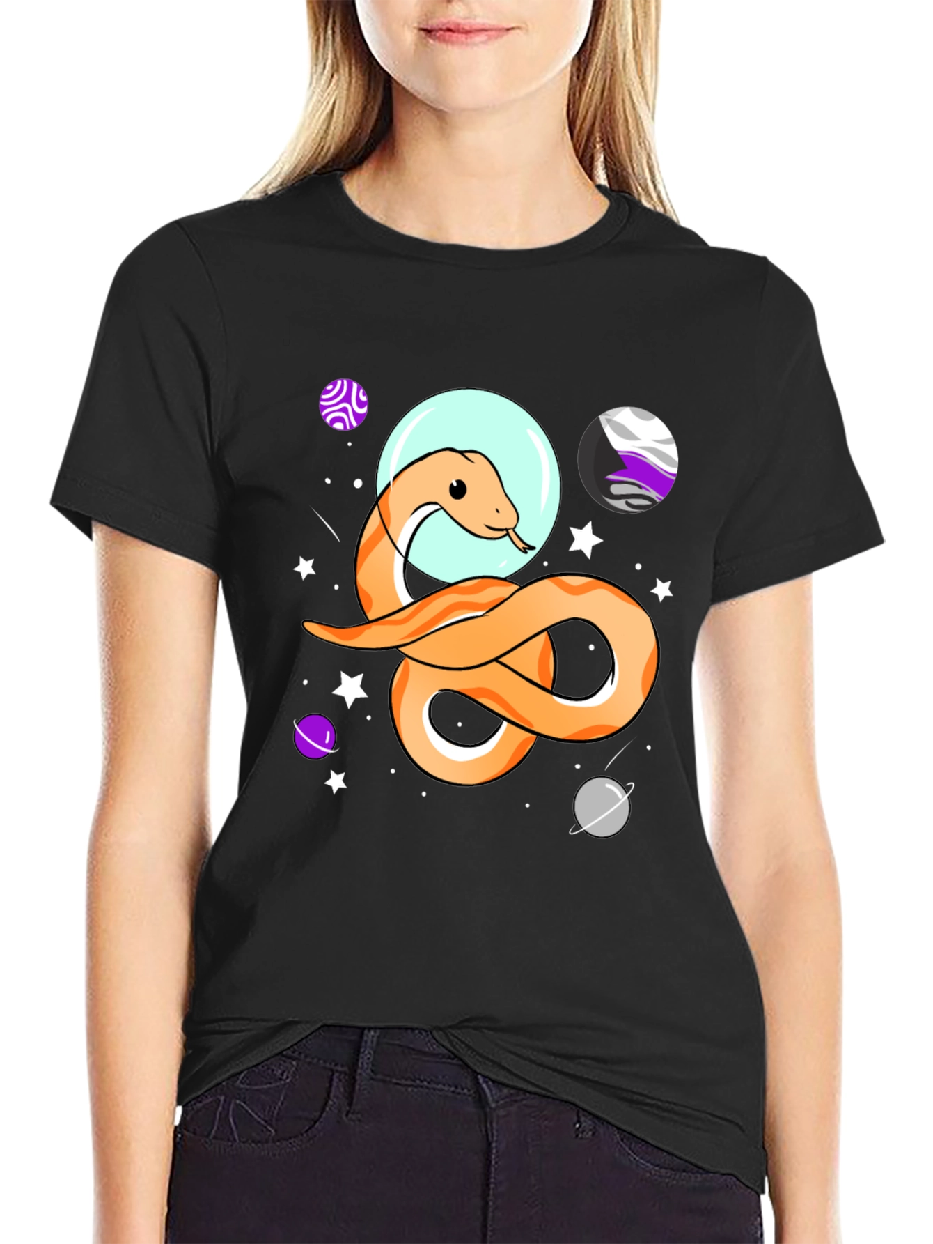 Space Snake Graphic Tee - Black Cotton T-Shirt