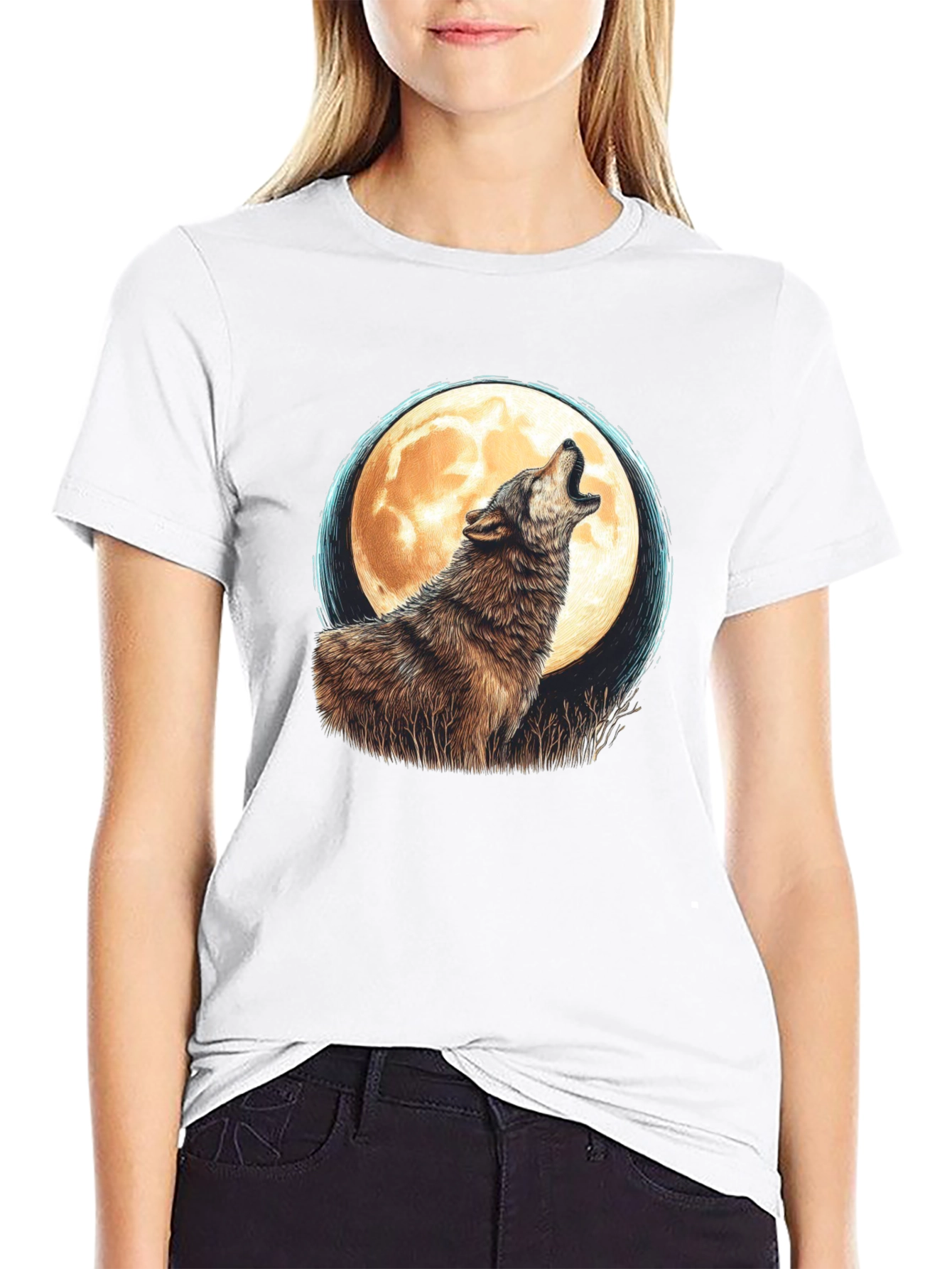 Wolf Moon Graphic Tee - Black Cotton T-Shirt