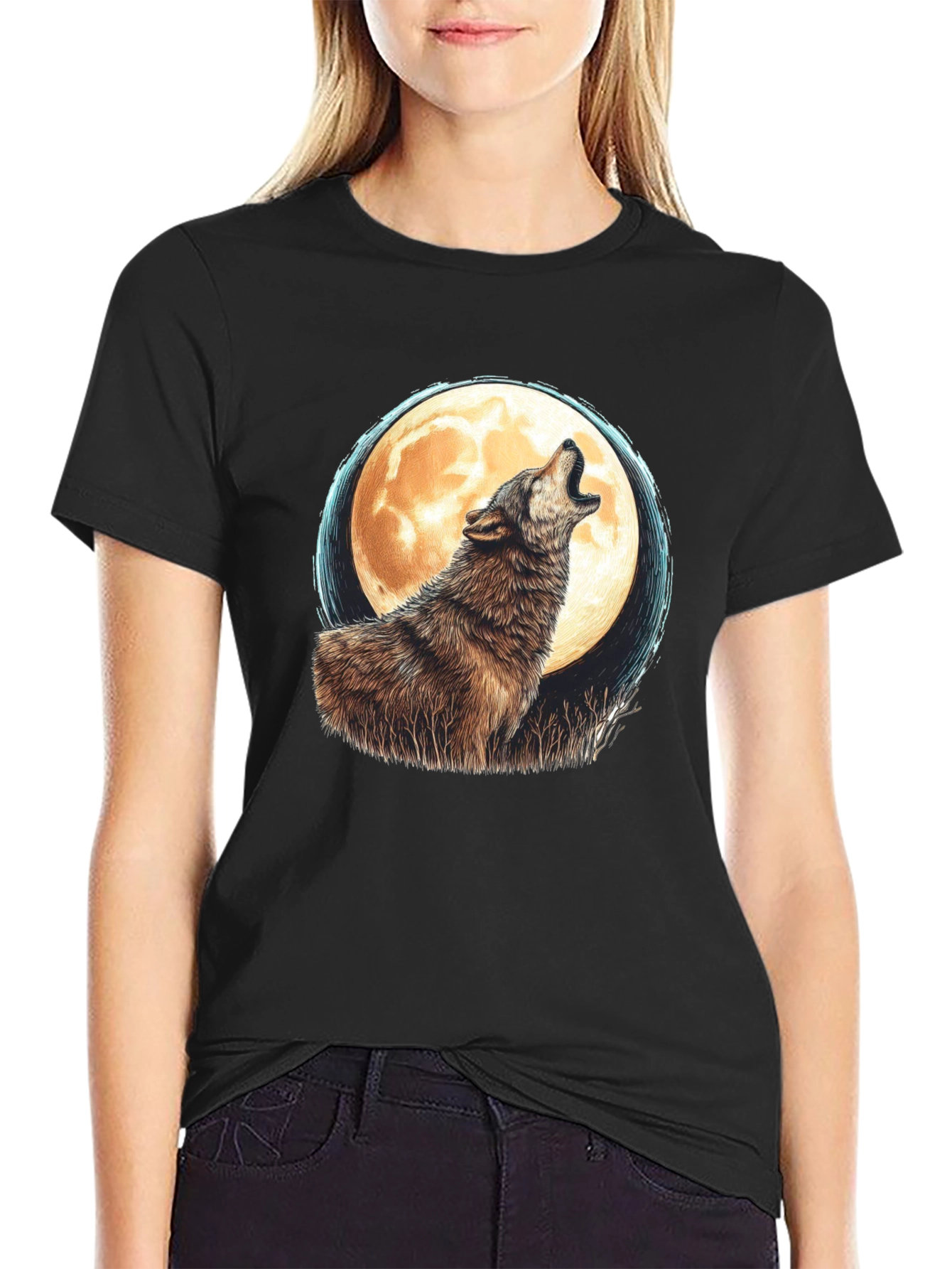 Wolf Moon Graphic Tee - Black Cotton T-Shirt