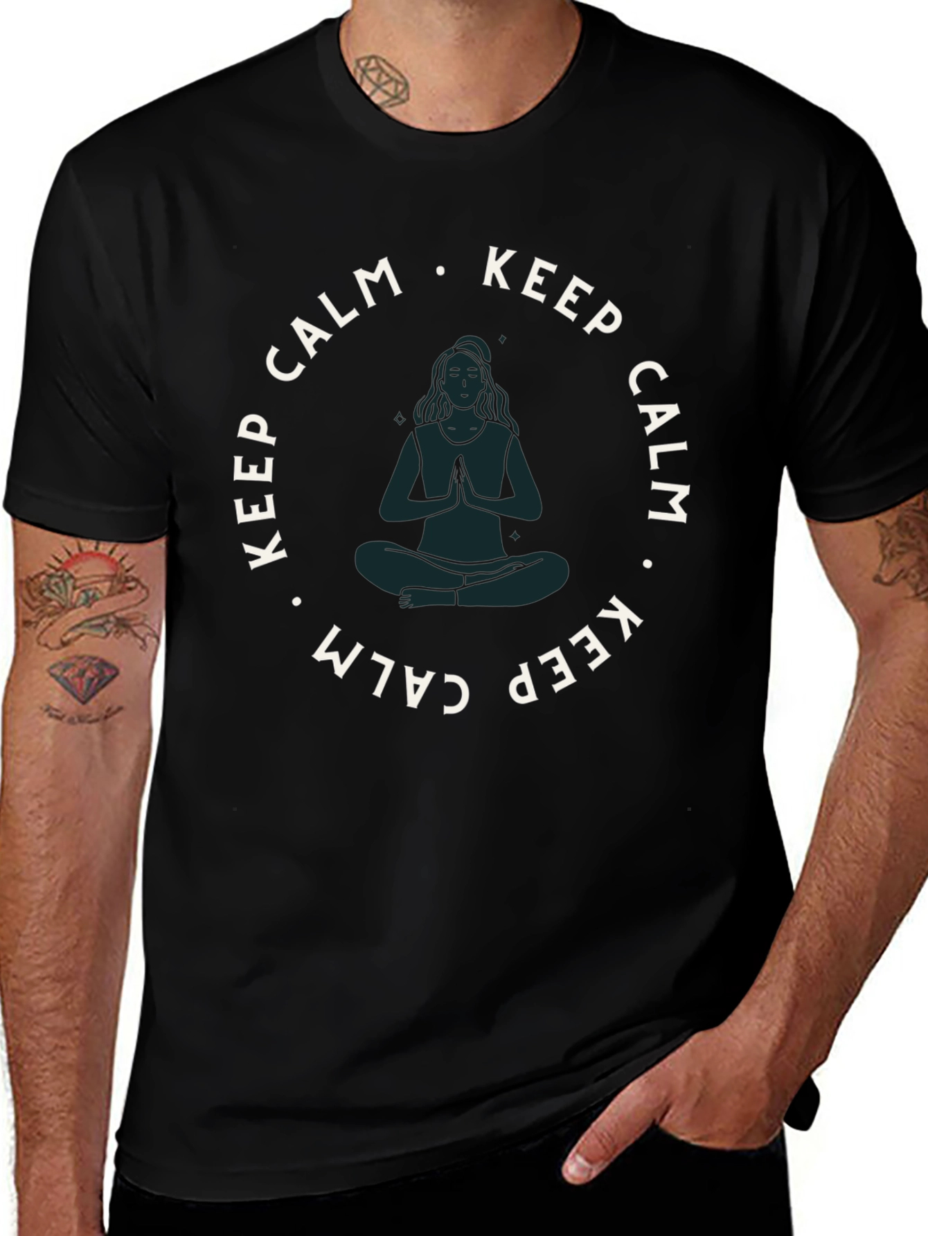 Keep Calm Yoga Tee - Zen Black Cotton T-Shirt