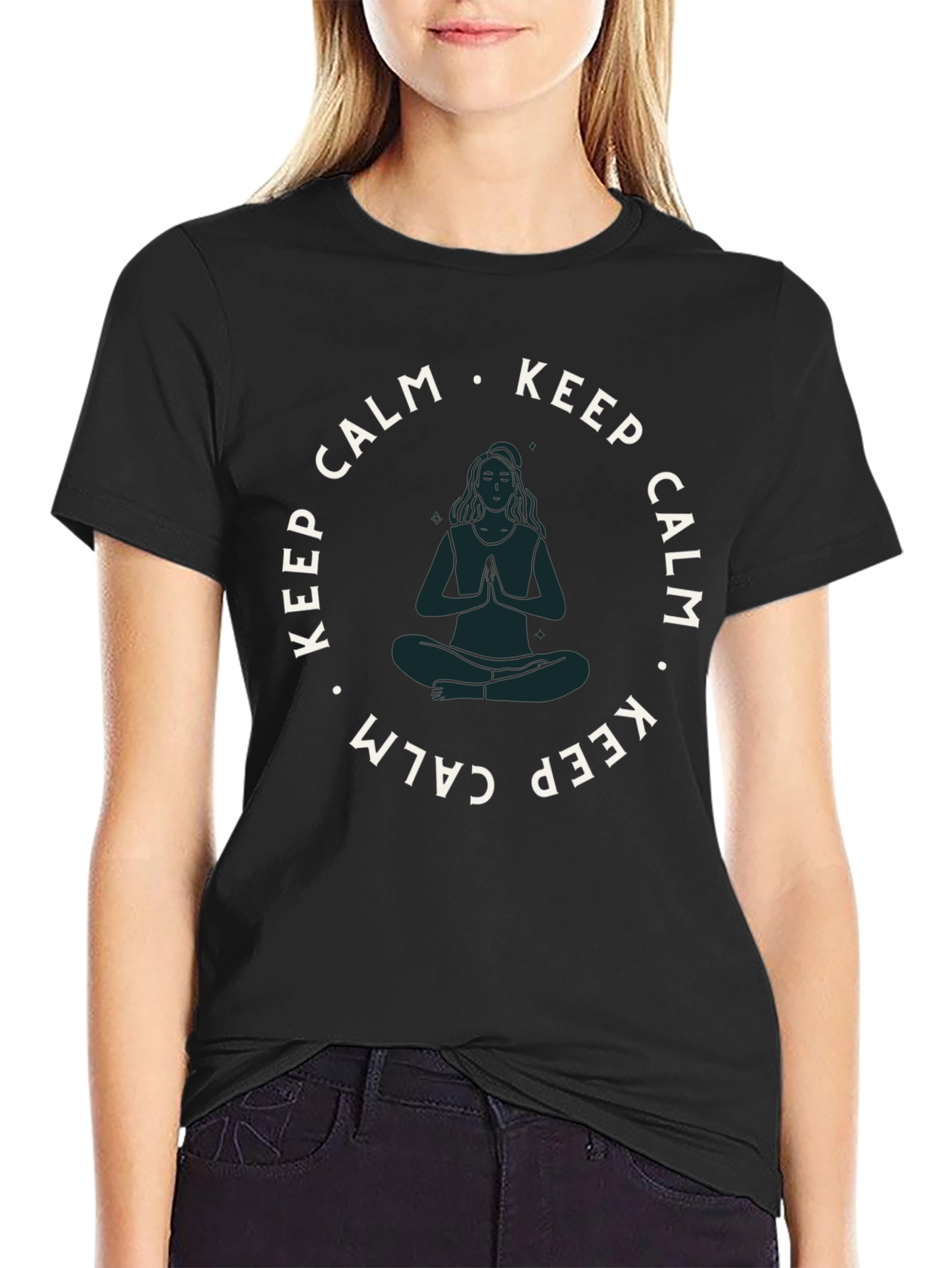Keep Calm Yoga Tee - Zen Black Cotton T-Shirt