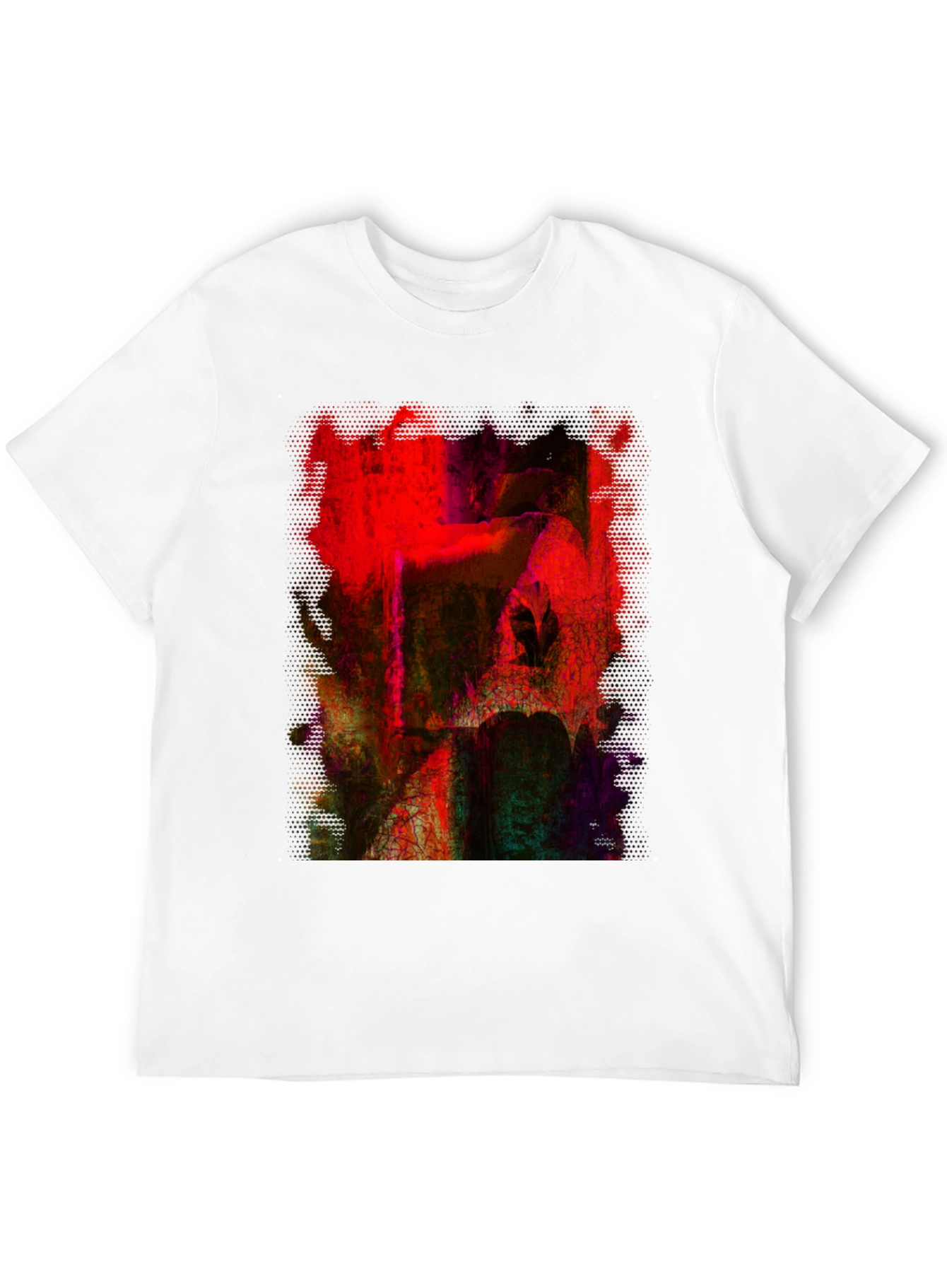 Abstract Red Art Graphic Tee - Black Cotton T-Shirt