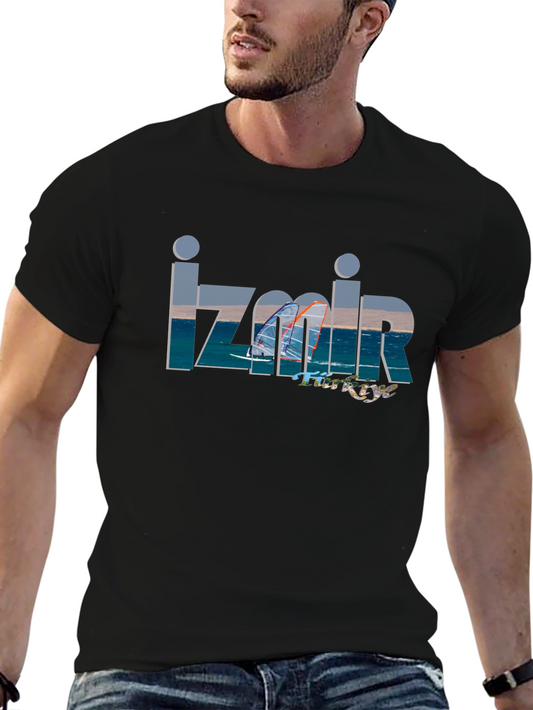 Izmir Turkey T-Shirt - Black Tee with Sailing Design