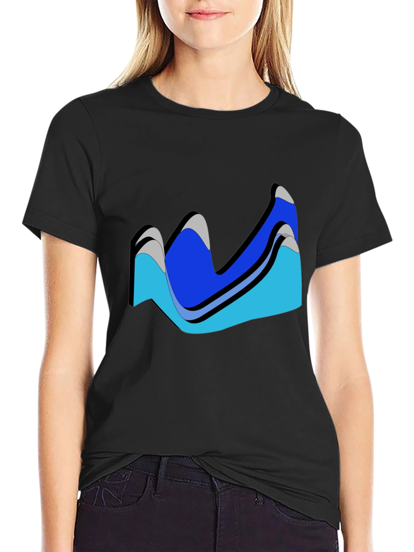 Abstract Wave Design Black T-Shirt