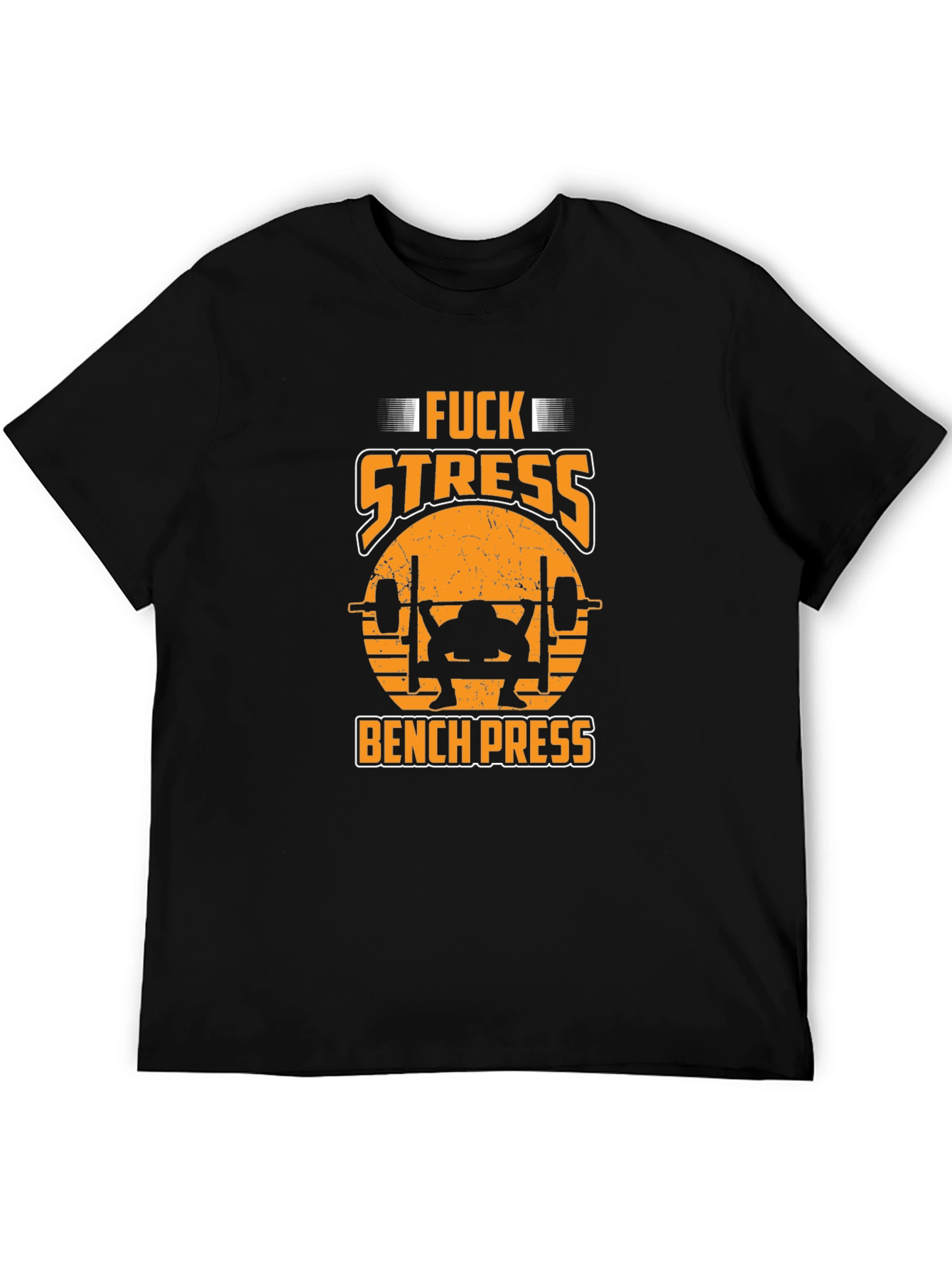 Funny Fitness Black T-Shirt - F*ck Stress Bench Press