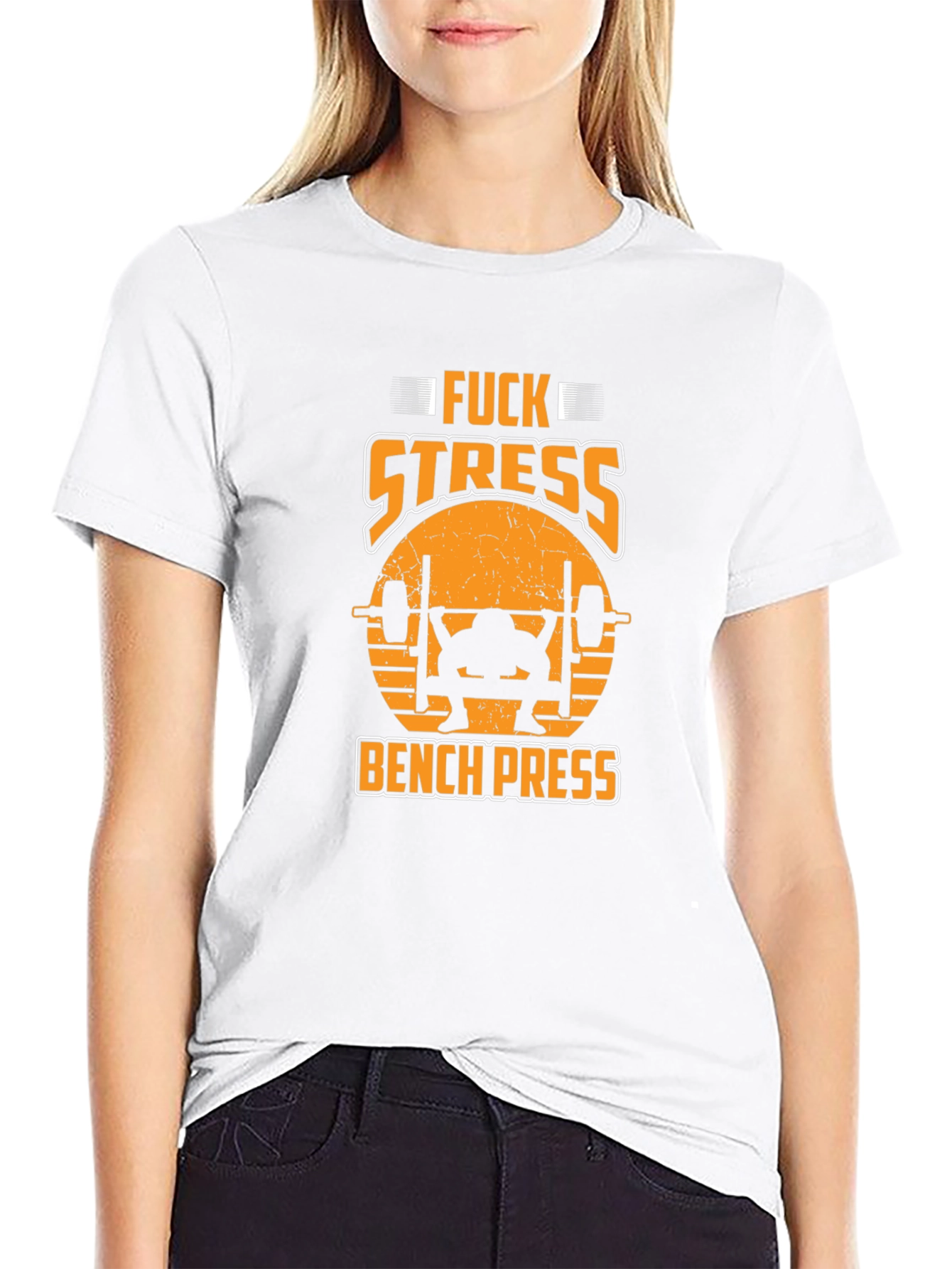 Funny Fitness Black T-Shirt - F*ck Stress Bench Press