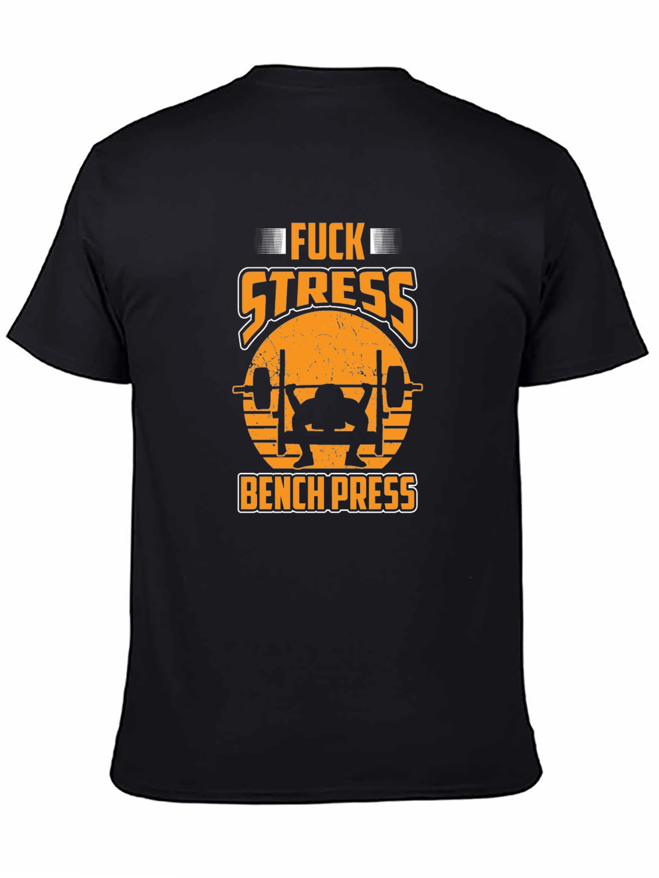 Funny Fitness Black T-Shirt - F*ck Stress Bench Press