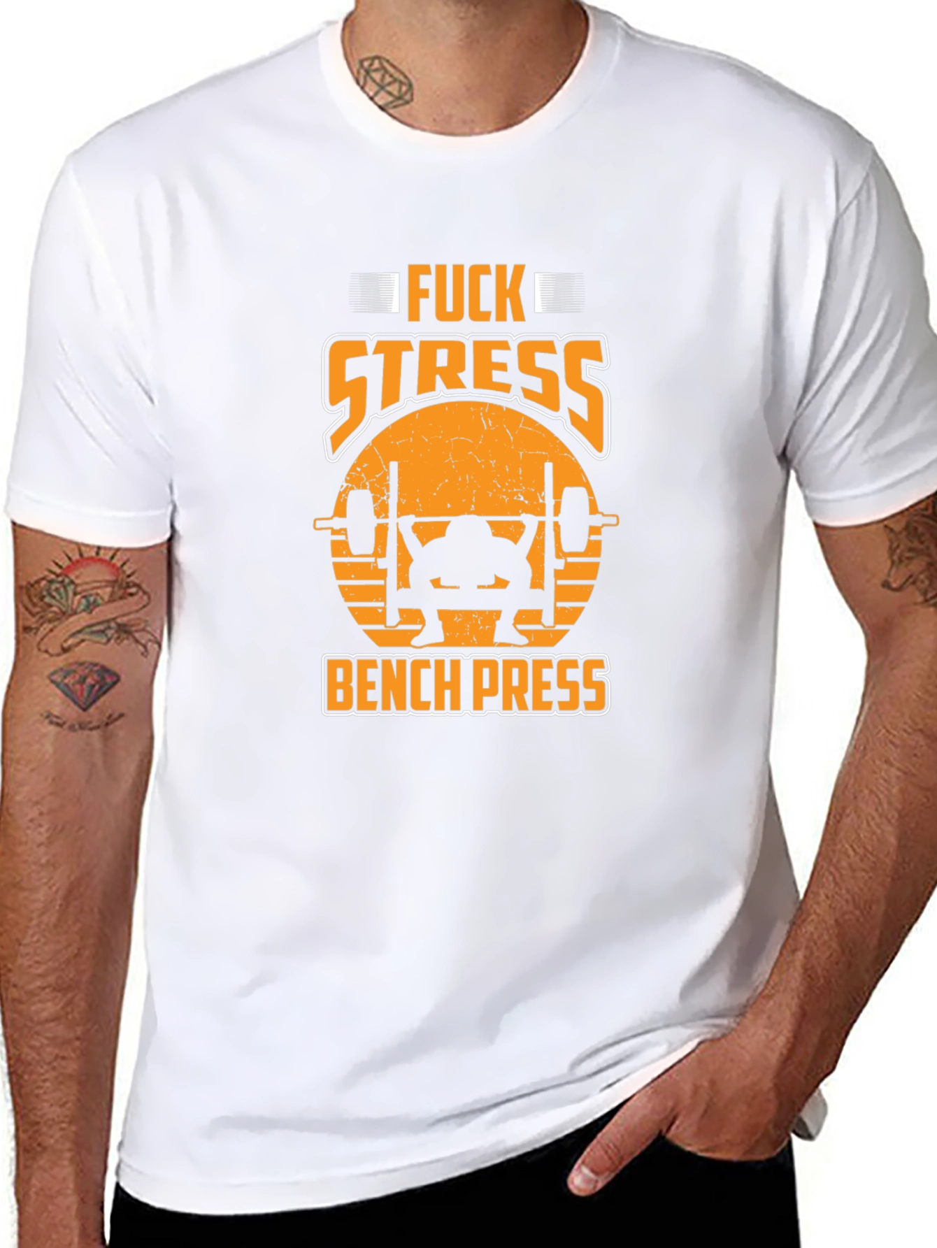 Funny Fitness Black T-Shirt - F*ck Stress Bench Press