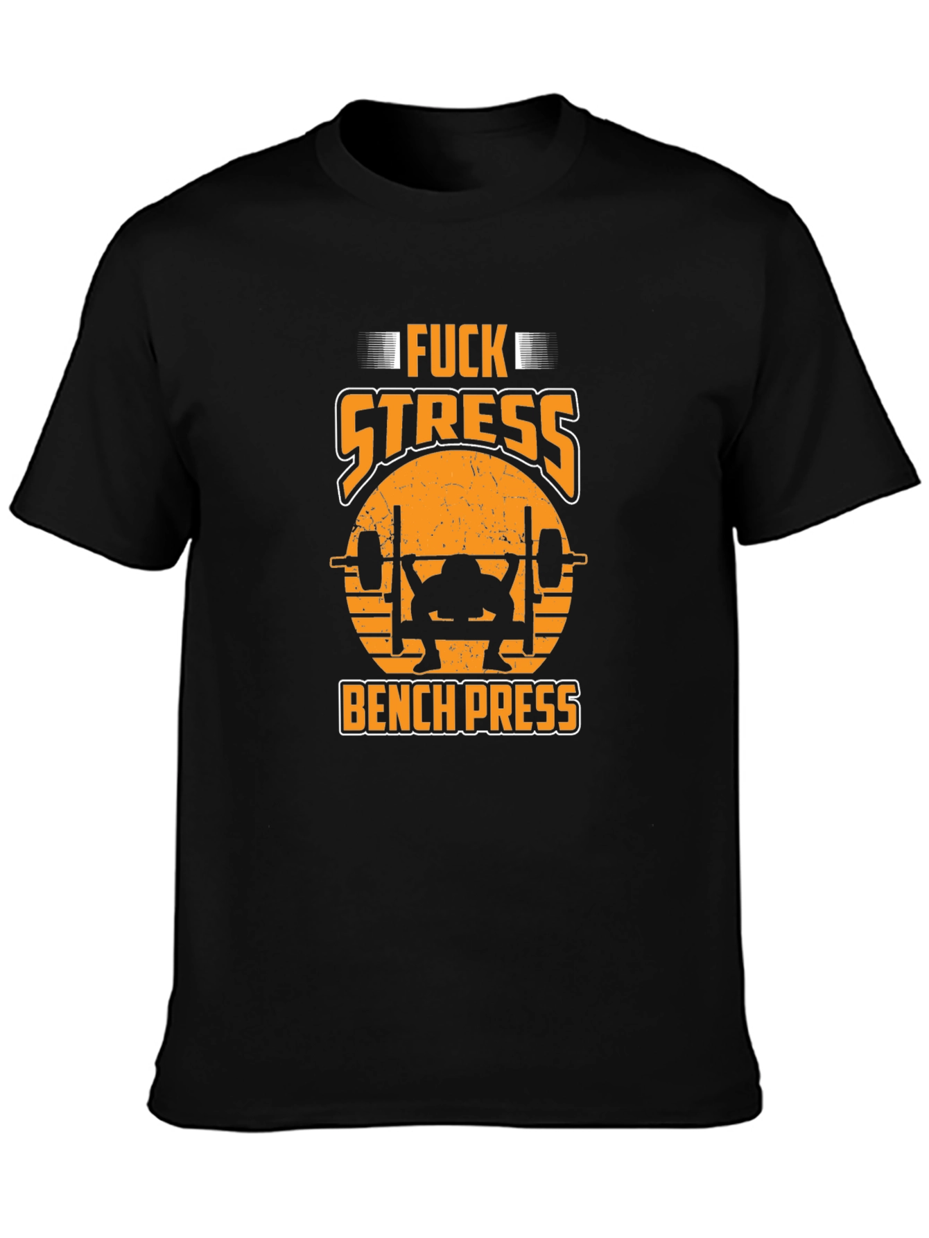 Funny Fitness Black T-Shirt - F*ck Stress Bench Press