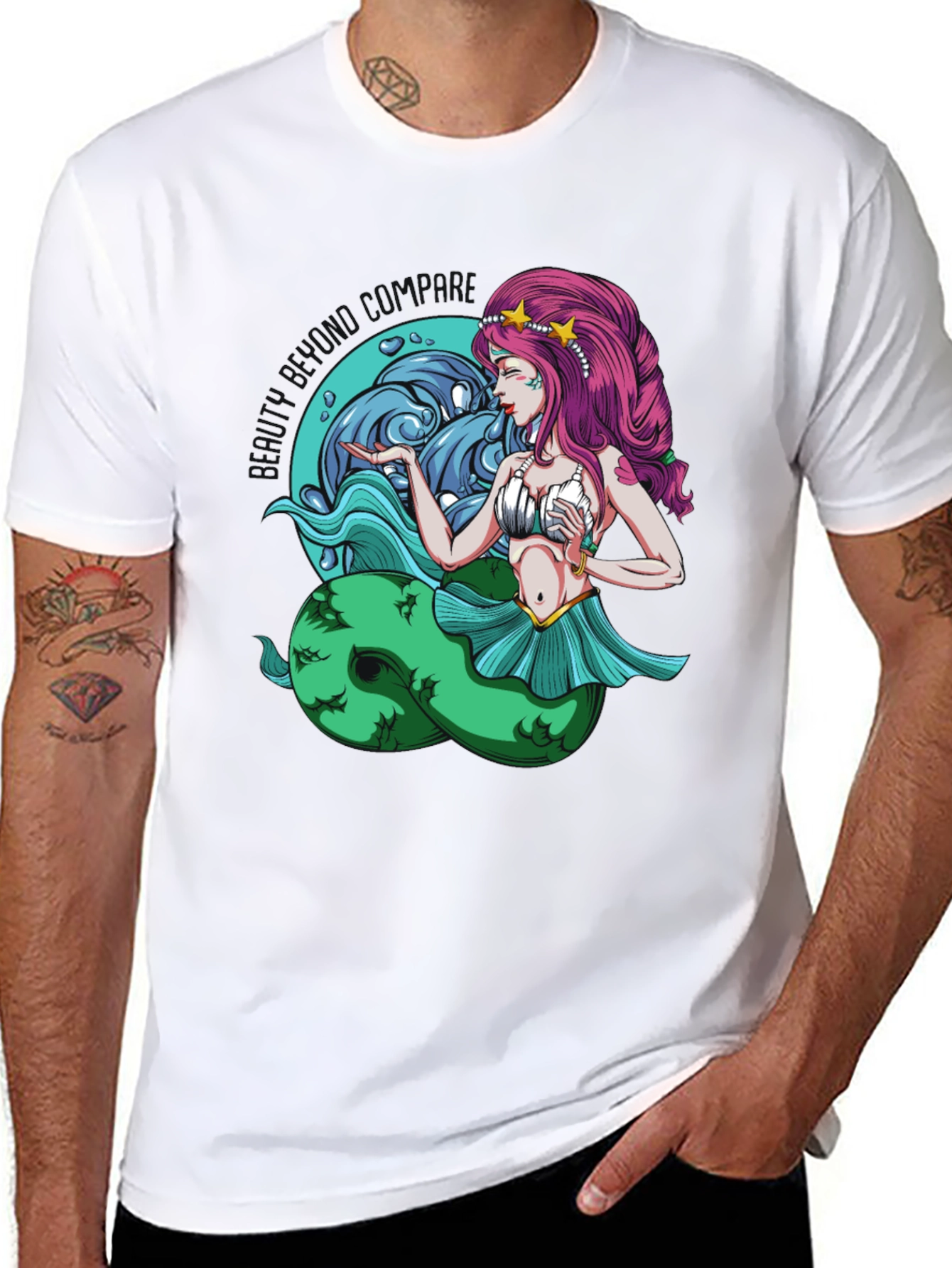 Mermaid Graphic Tee - Black Cotton T-Shirt