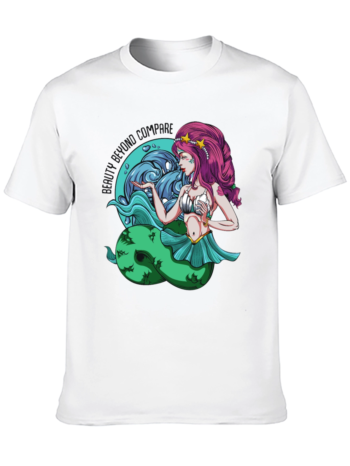 Mermaid Graphic Tee - Black Cotton T-Shirt