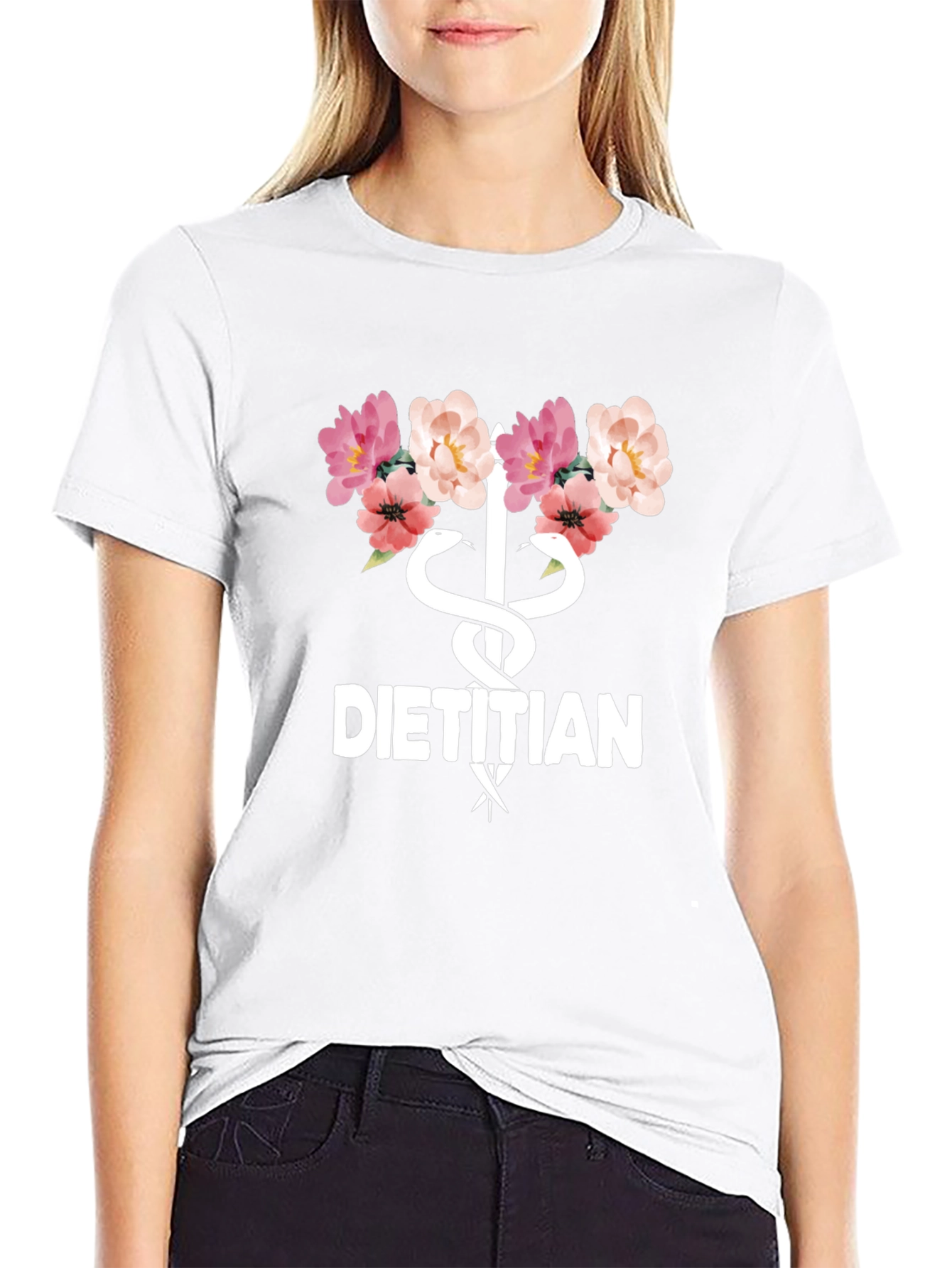 Floral Dietitian T-Shirt - Stylish Medical Professional Apparel