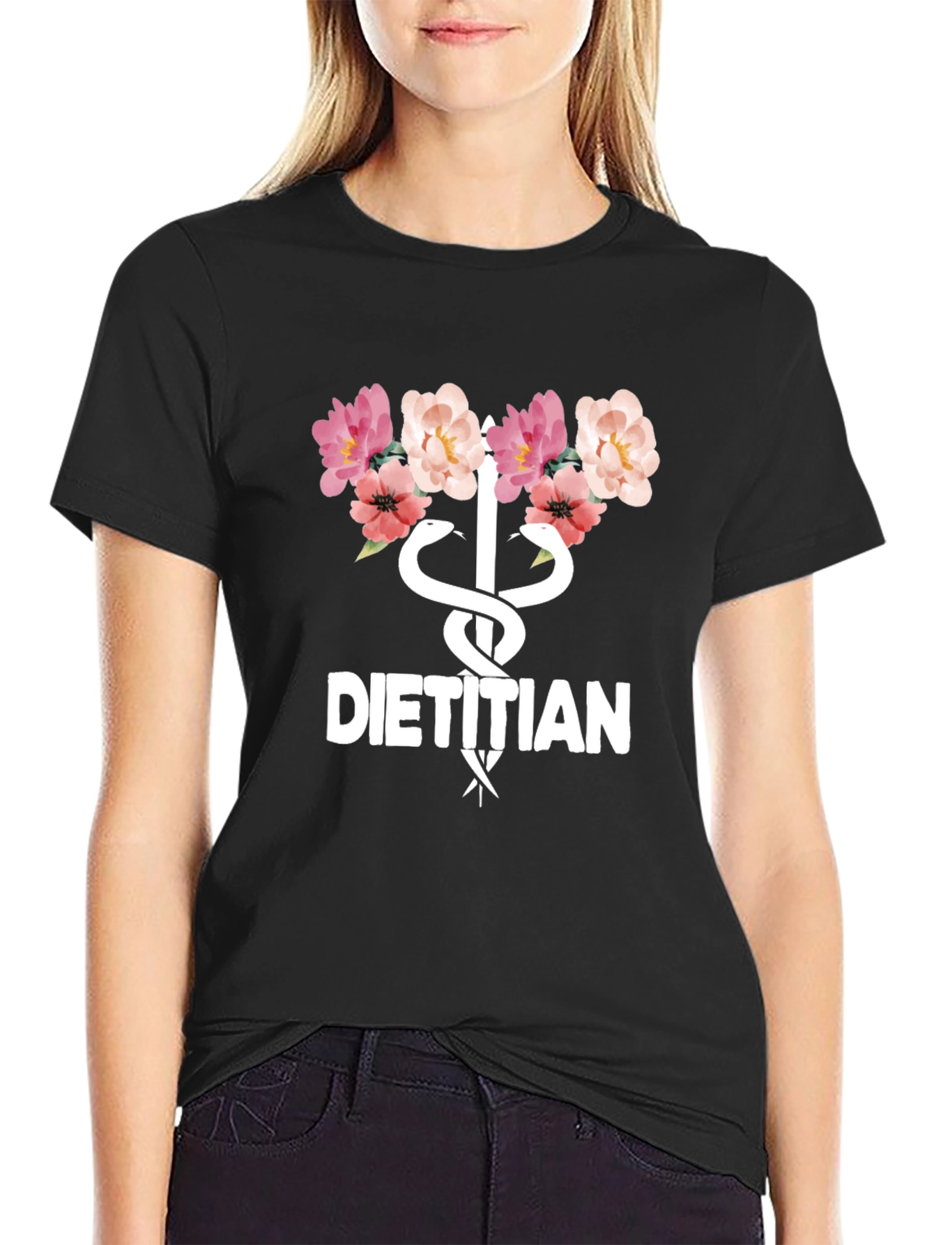 Floral Dietitian T-Shirt - Stylish Medical Professional Apparel
