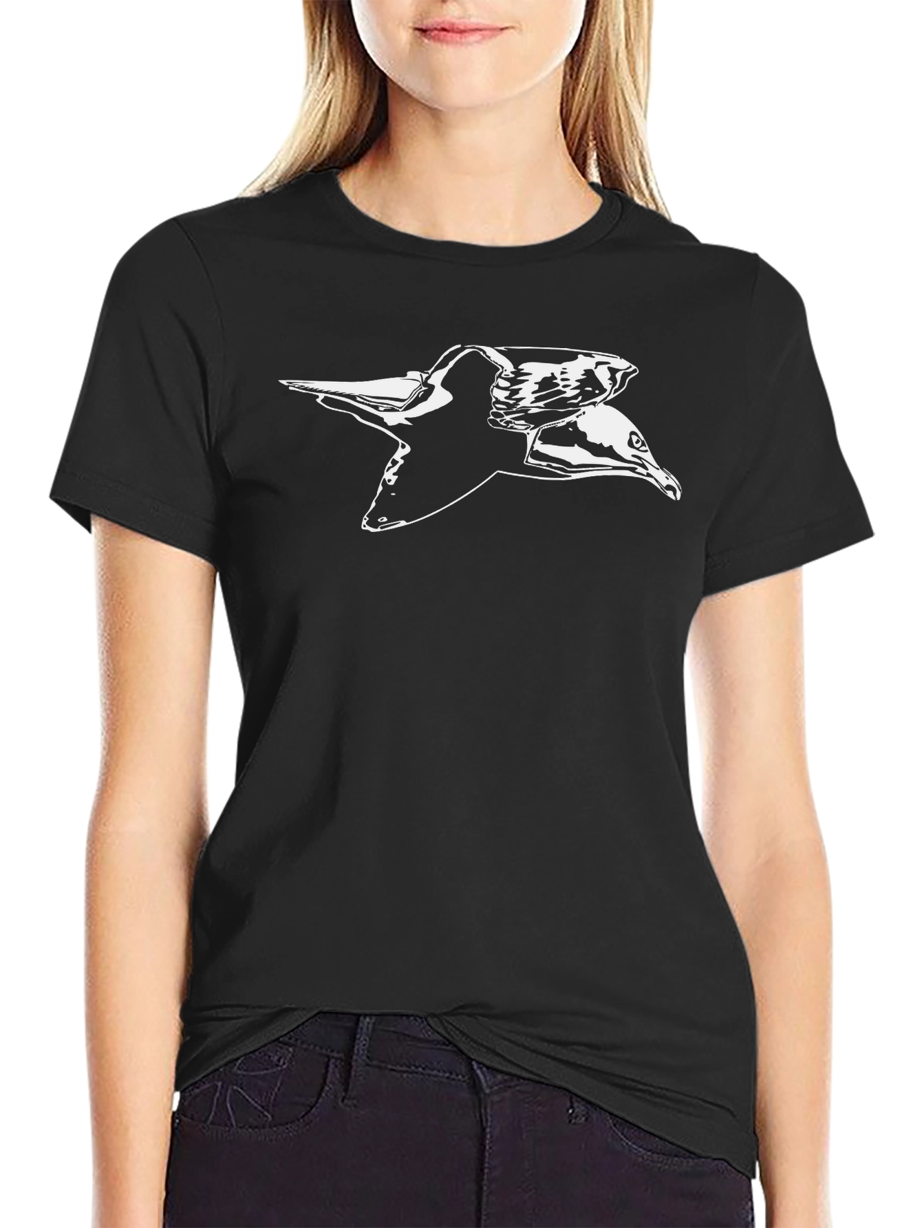 Black T-Shirt with Seagull Graphic