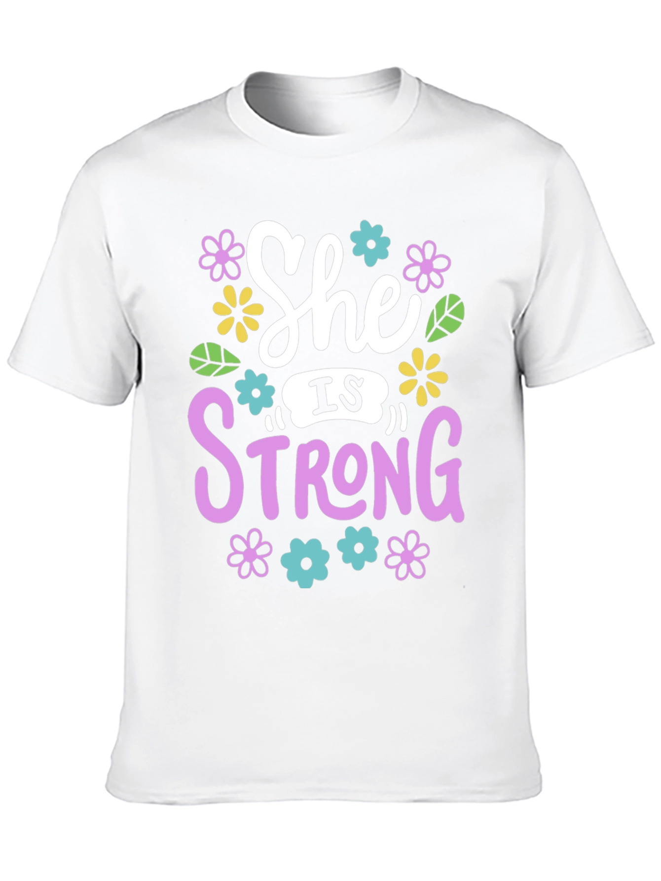 She Is Strong Floral Graphic Black T-Shirt