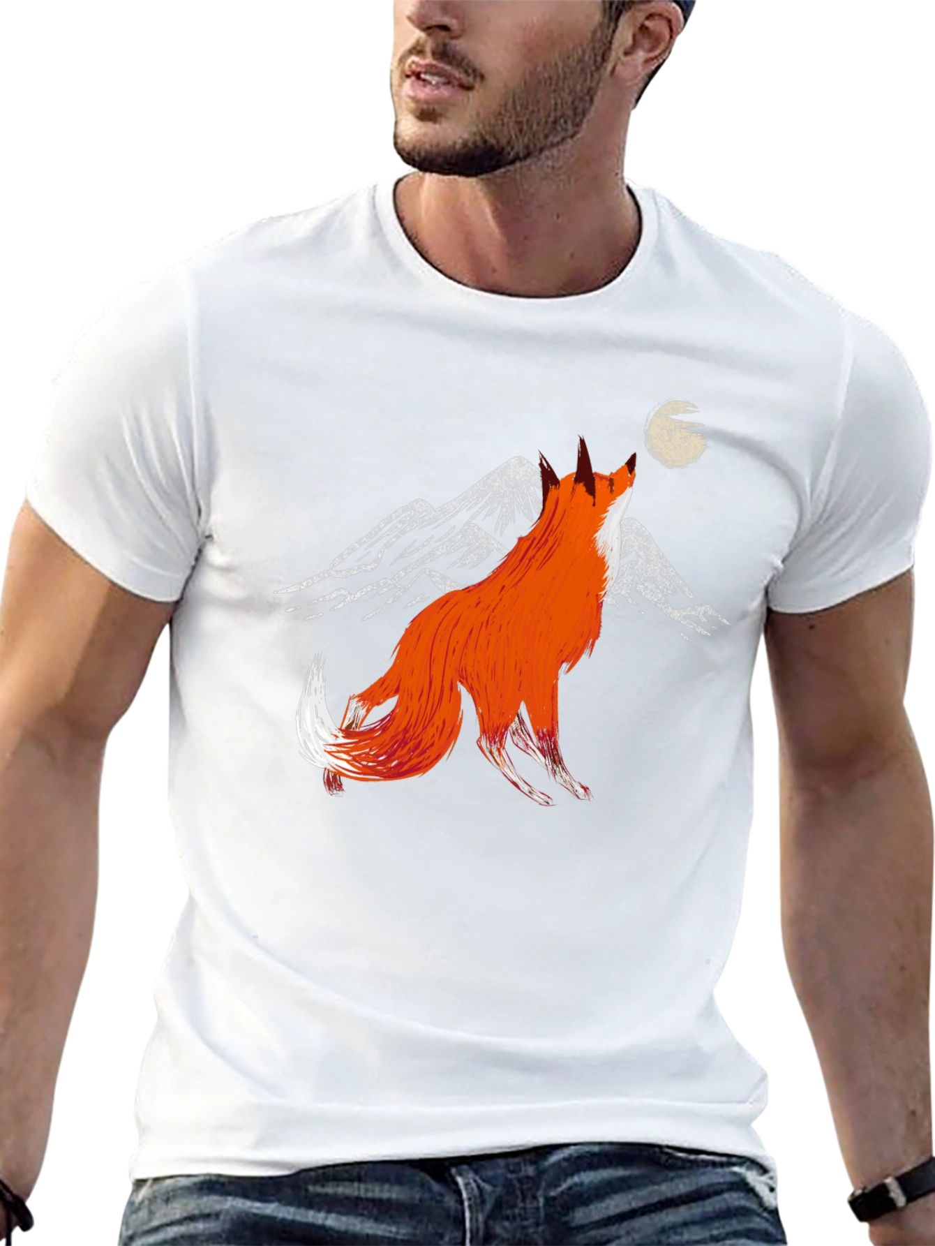 Fox Howling at Moon Graphic Tee - Black