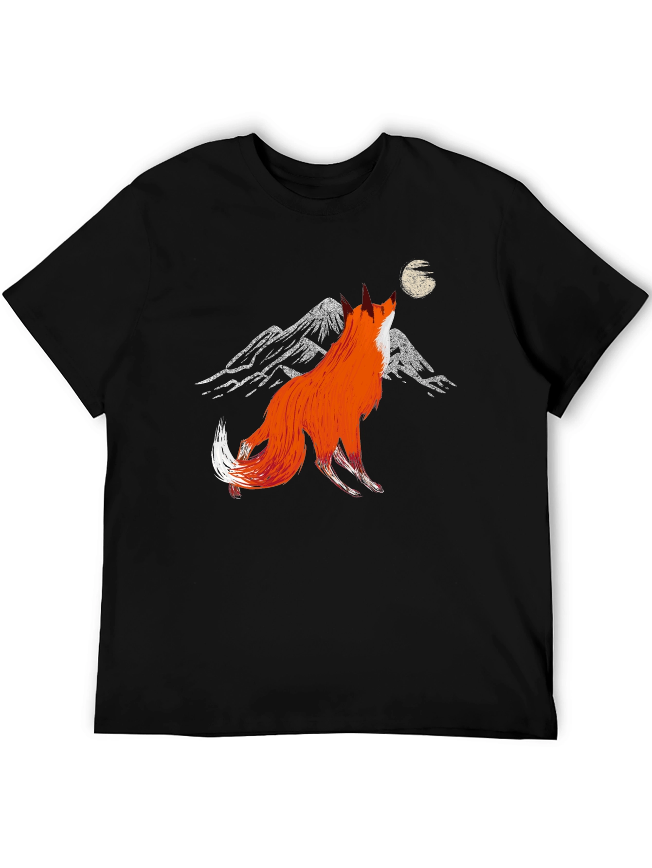 Fox Howling at Moon Graphic Tee - Black