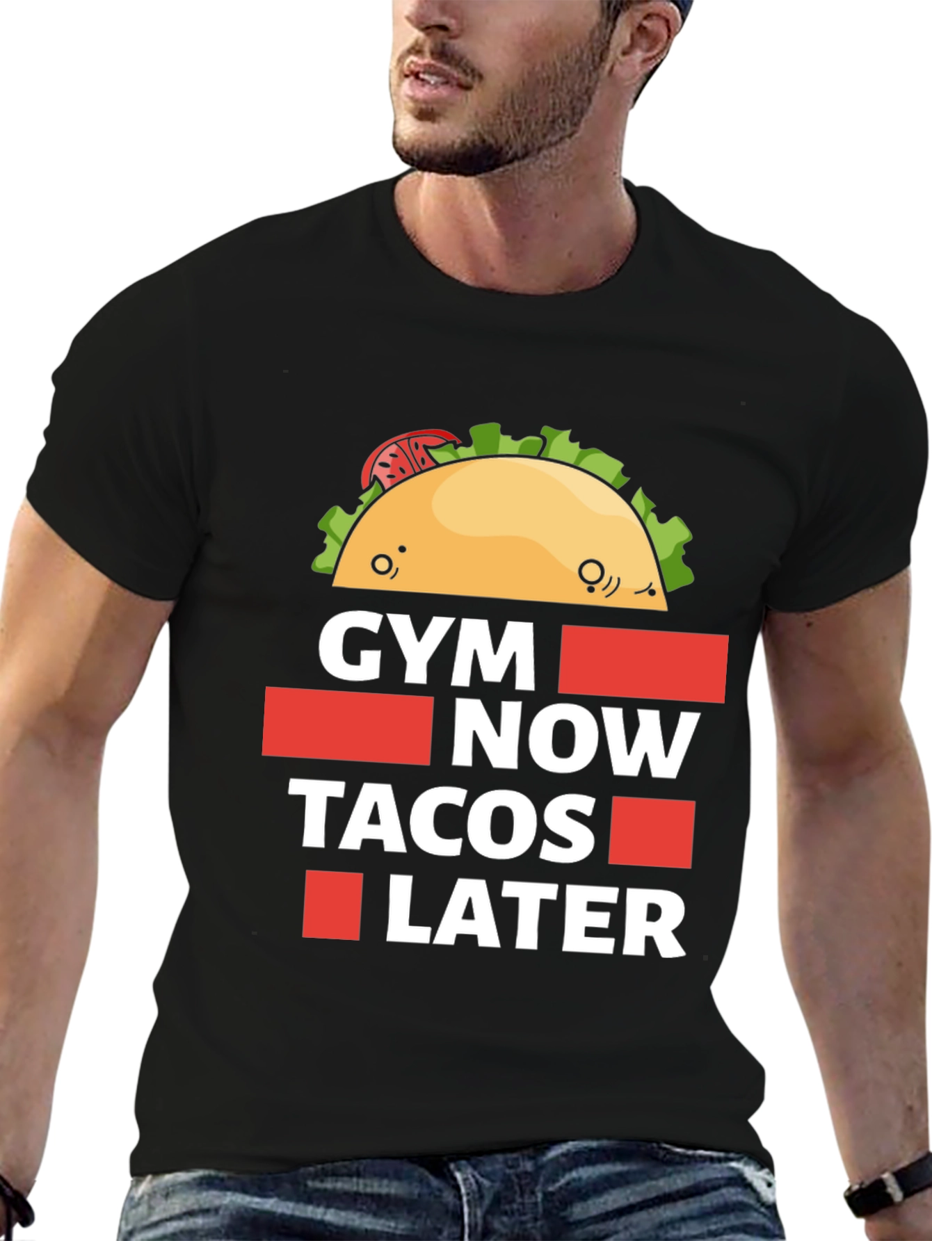 Funny Gym Now Tacos Later Graphic T-Shirt