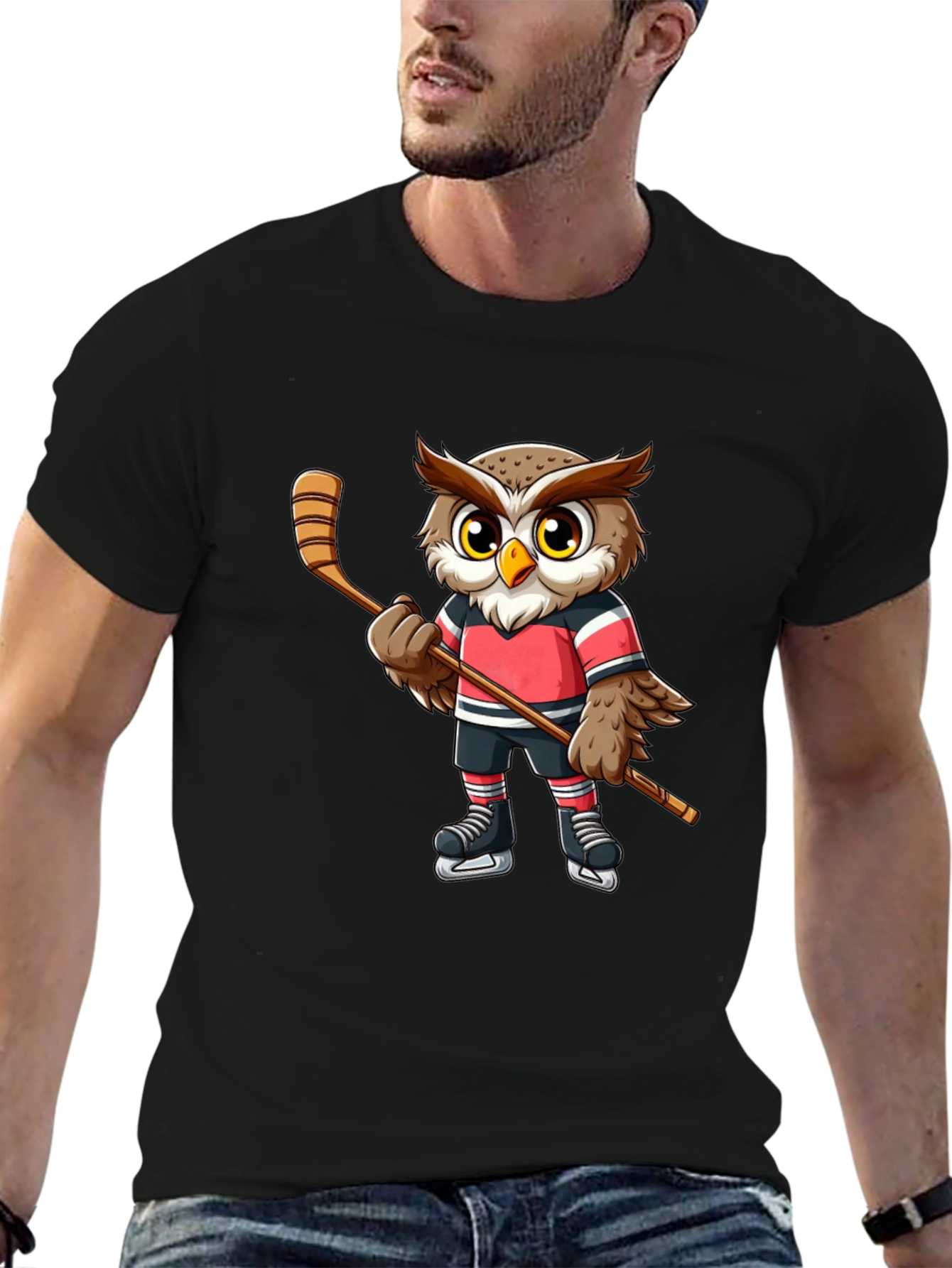 Hockey Owl Graphic Tee - Cool Bird Lovers T-Shirt