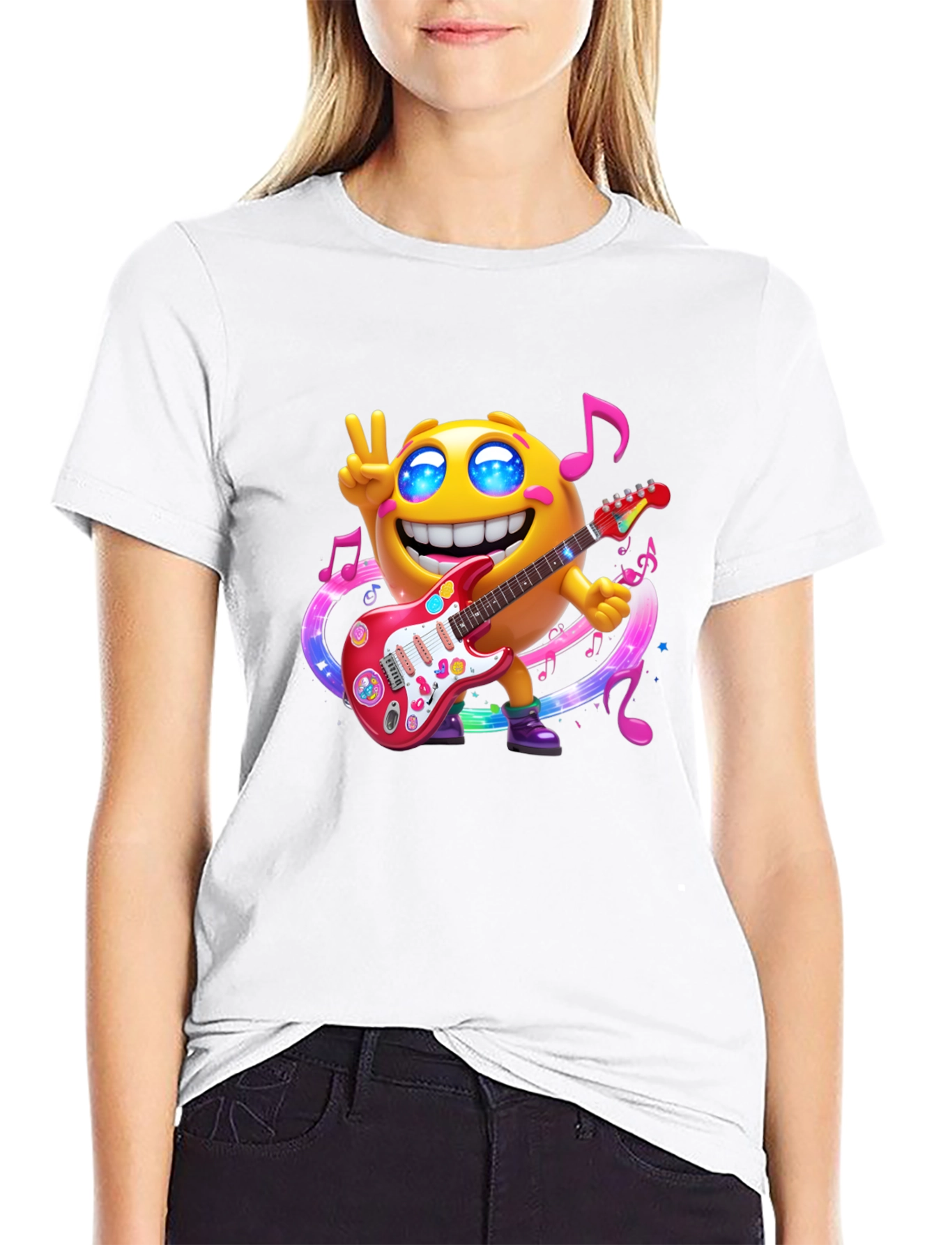 Cool Emoji Guitar Player Black T-Shirt