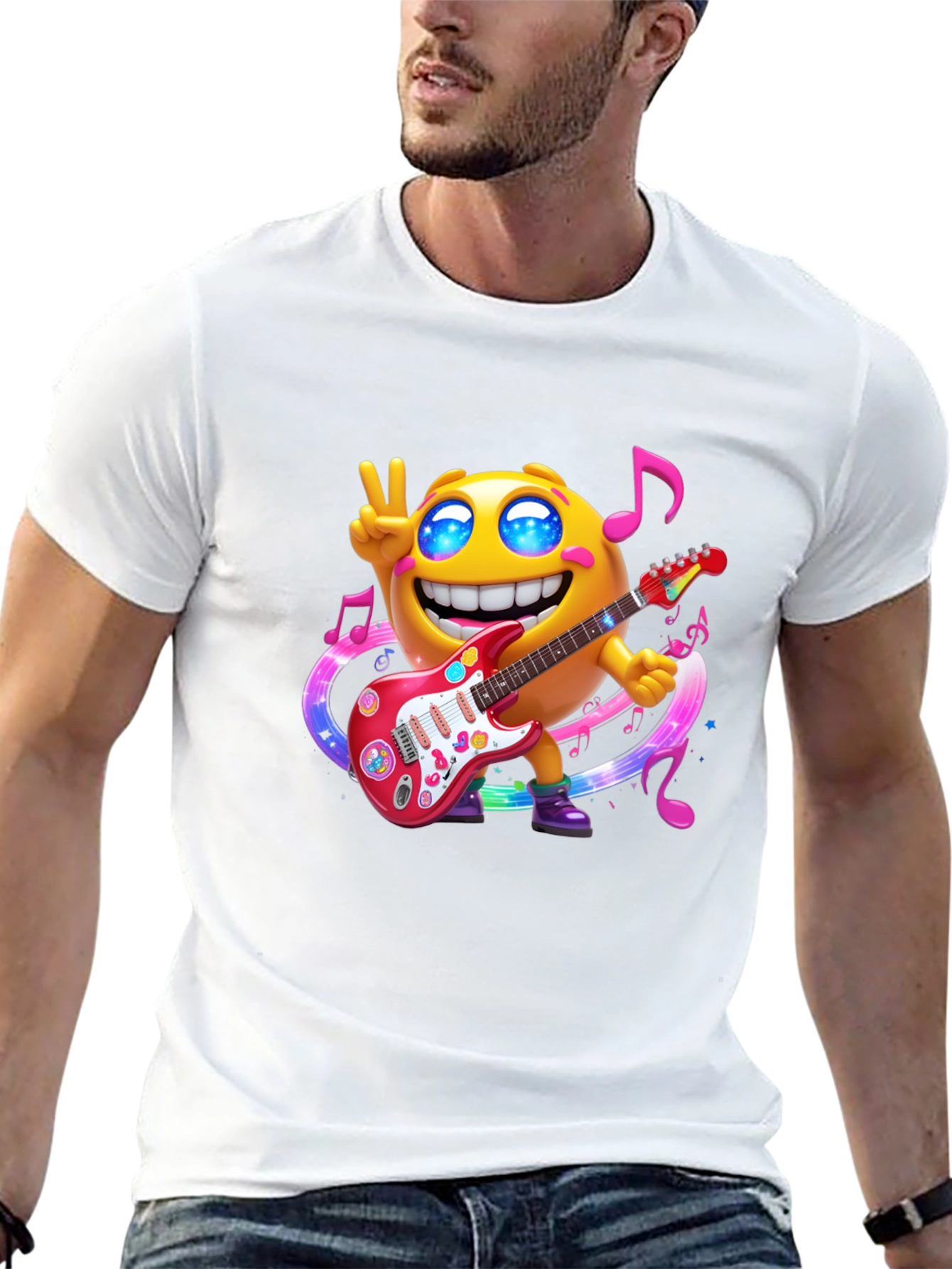 Cool Emoji Guitar Player Black T-Shirt