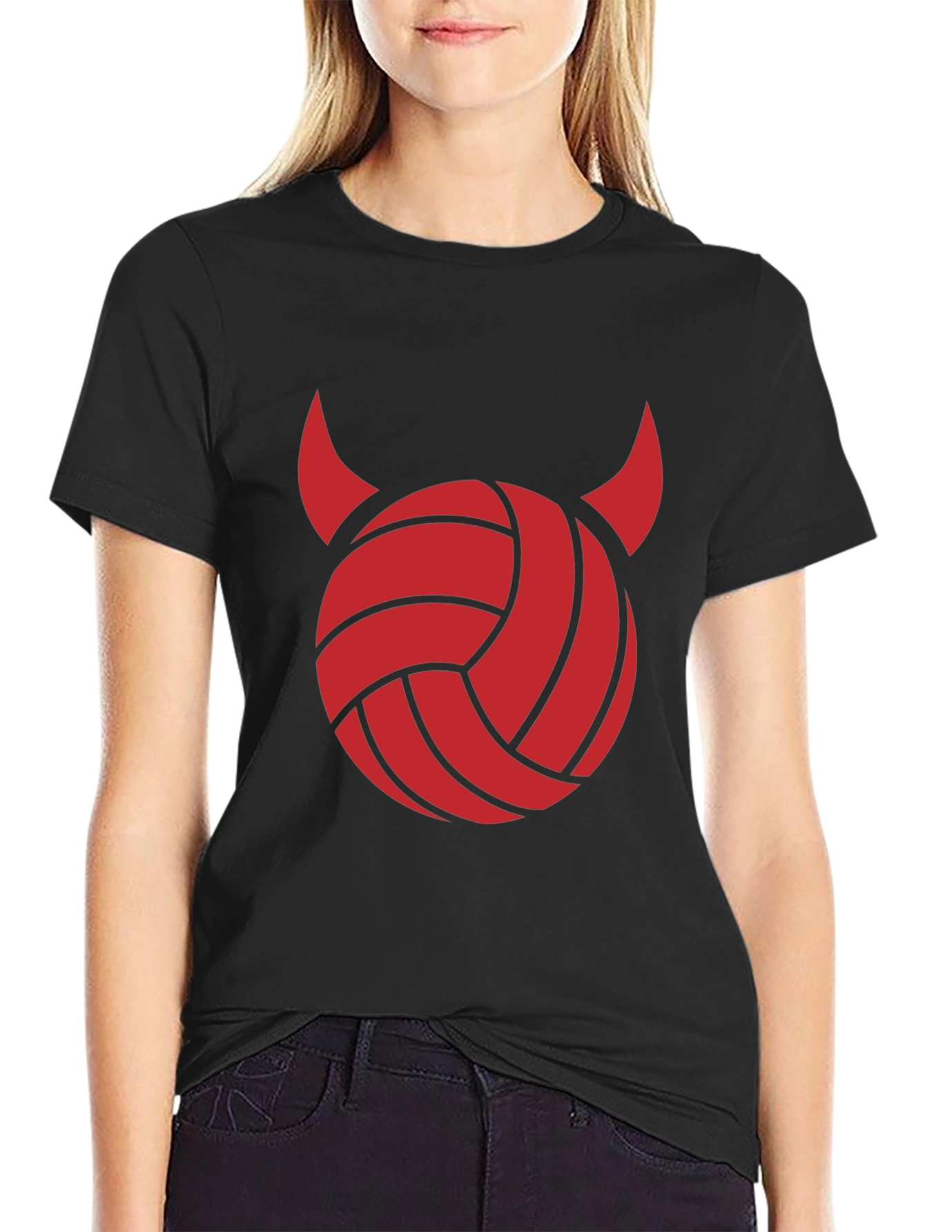 Devil Volleyball Graphic Tee - Black Cotton Shirt
