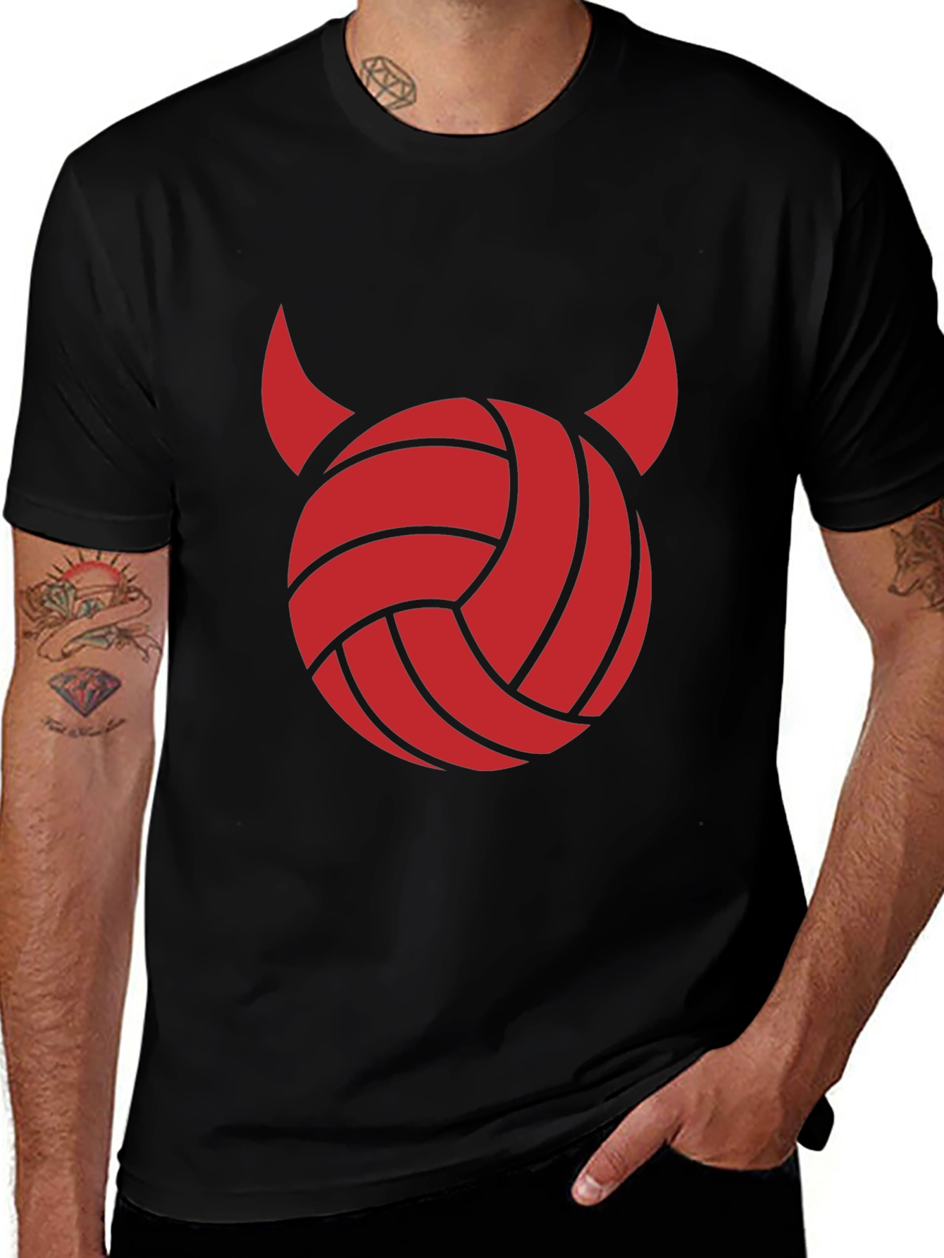 Devil Volleyball Graphic Tee - Black Cotton Shirt
