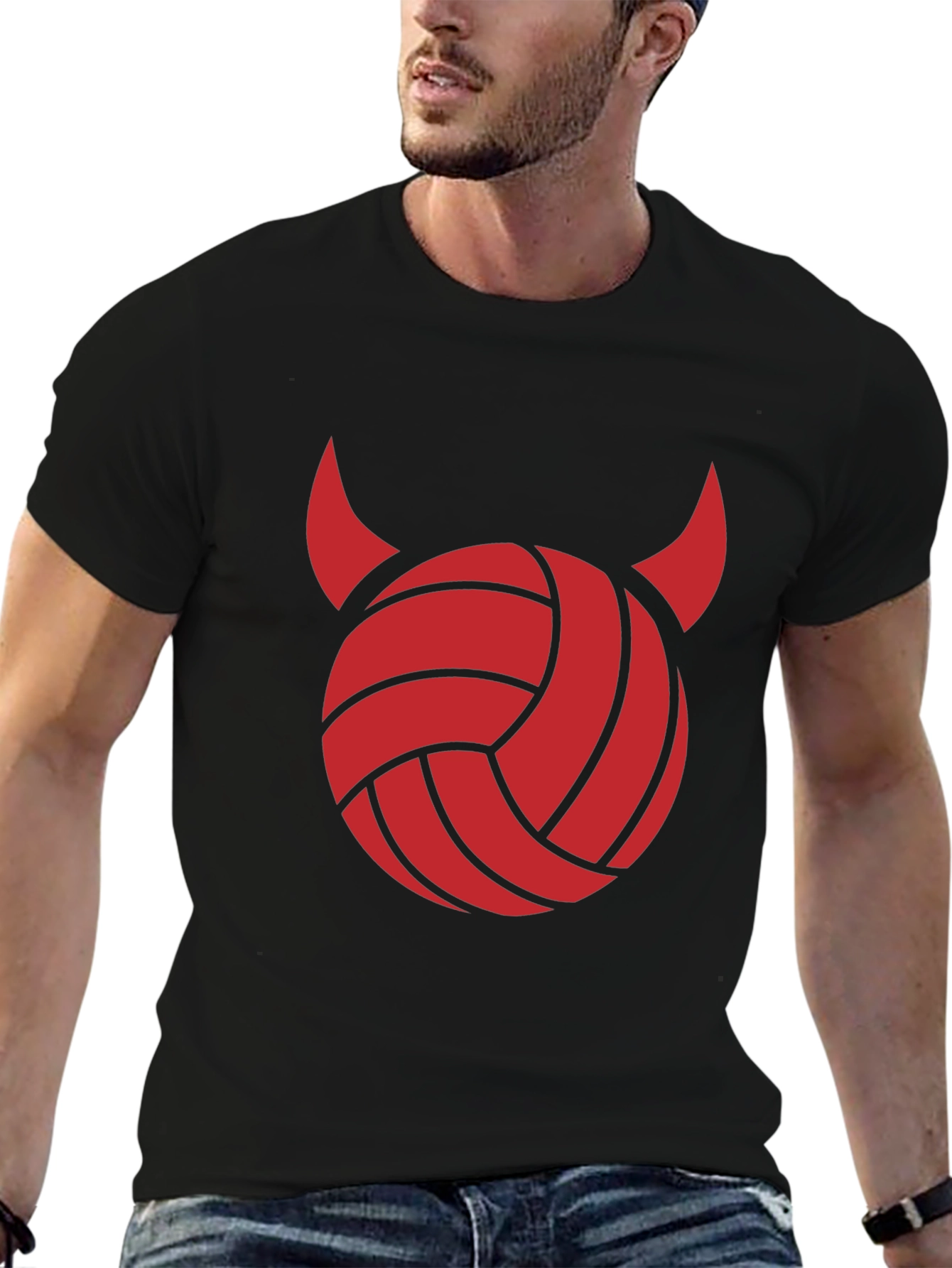 Devil Volleyball Graphic Tee - Black Cotton Shirt