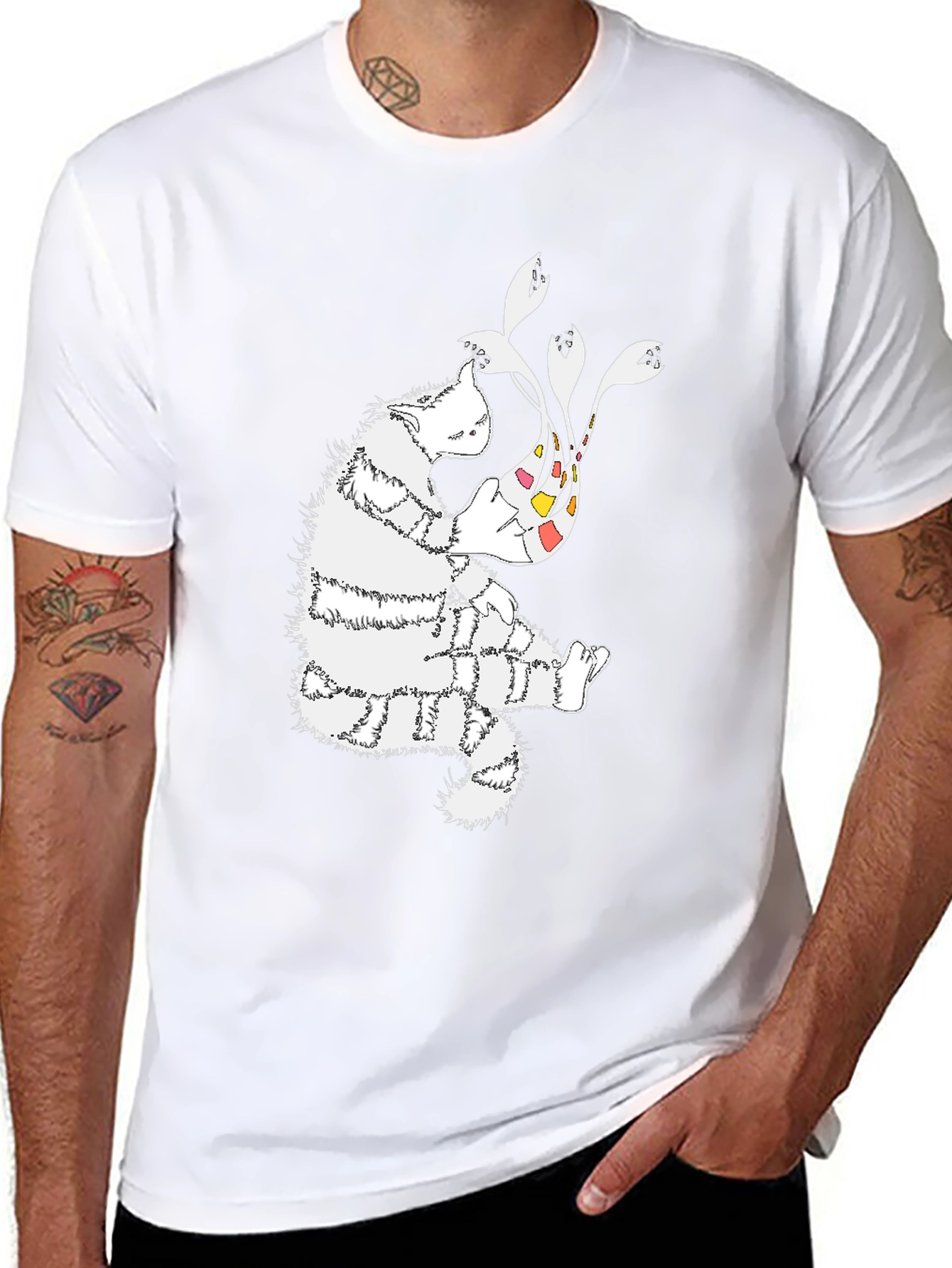 Abstract Cat Graphic Tee - Stylish Cotton Comfort