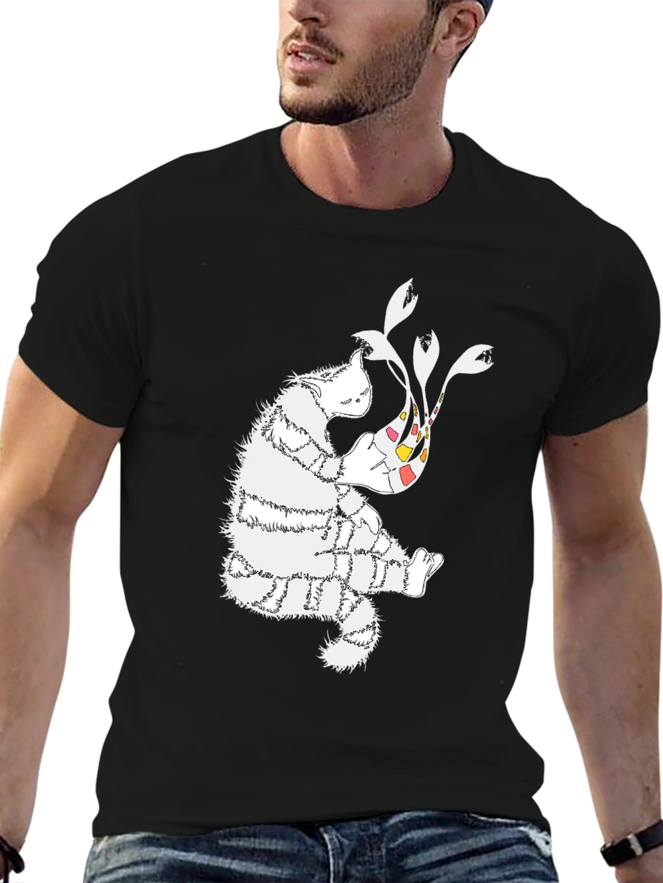 Abstract Cat Graphic Tee - Stylish Cotton Comfort